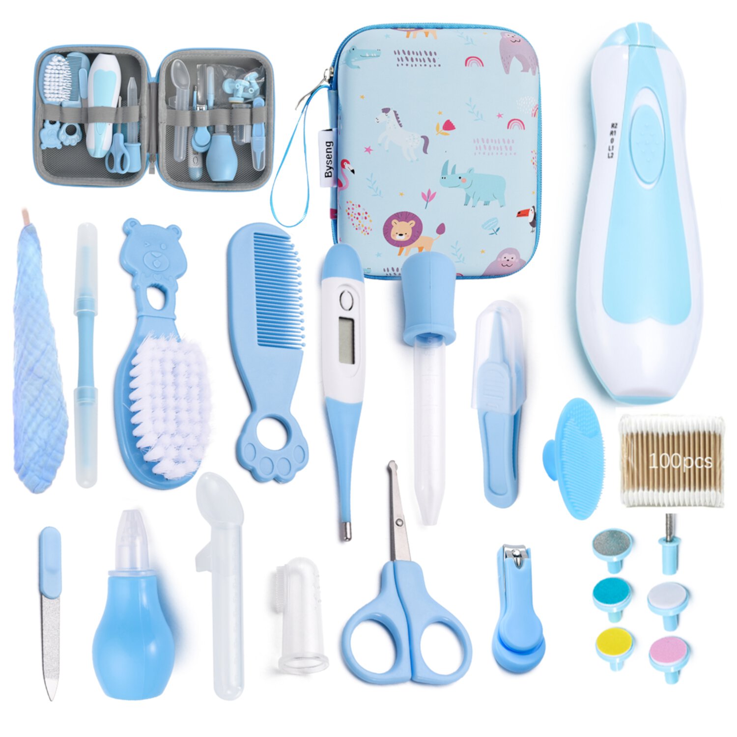 Byseng Baby Healthcare and Grooming Kit, 22 in 1 Nursery Care Set with Electric Nail Trimmer for Newborn Infant Baby Girls Boys - Blue Byseng