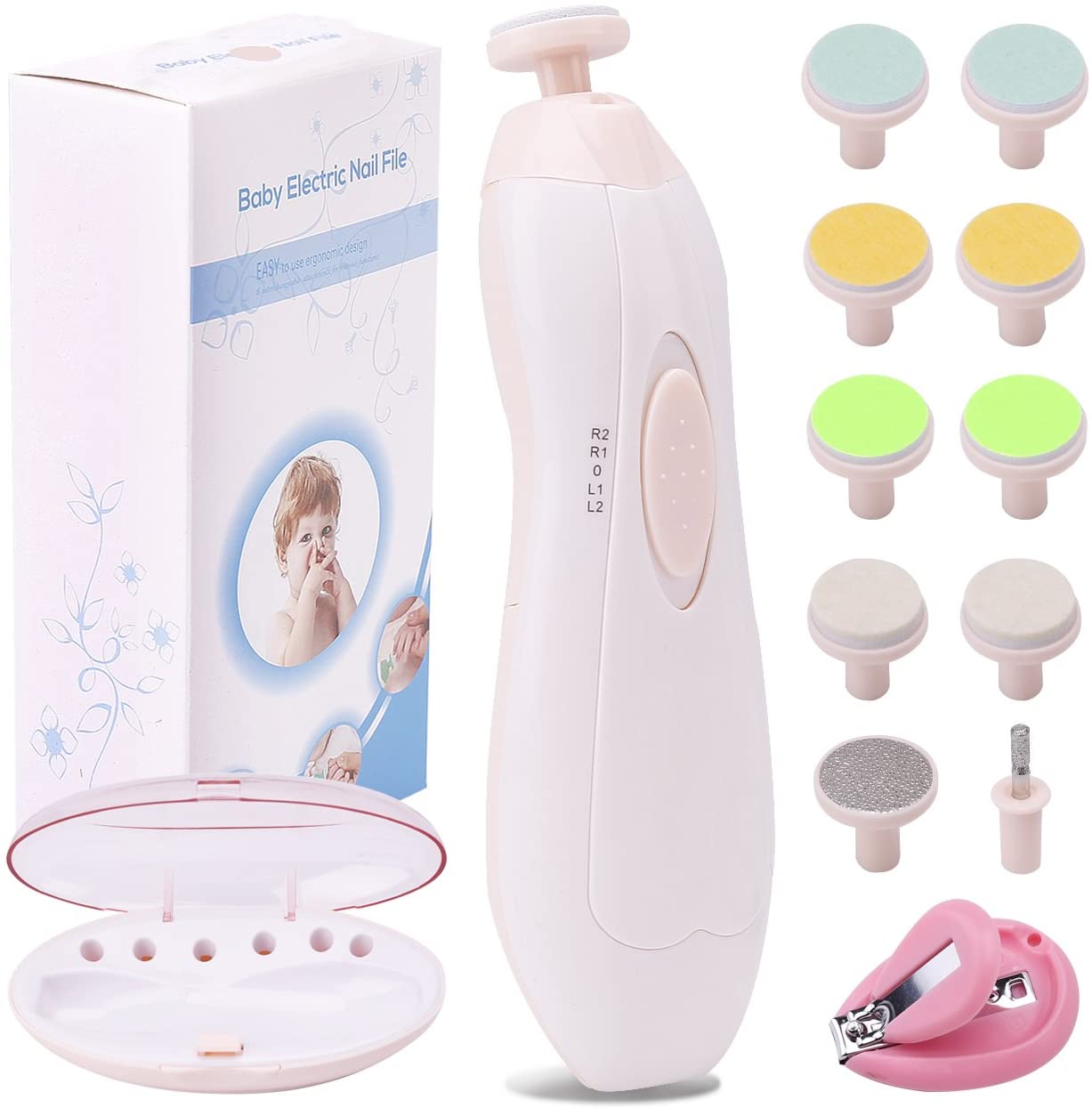 LANNEY Electric Baby Nail File Trimmer for Infant Toddler Kids or Women, Light Pink LANNEY