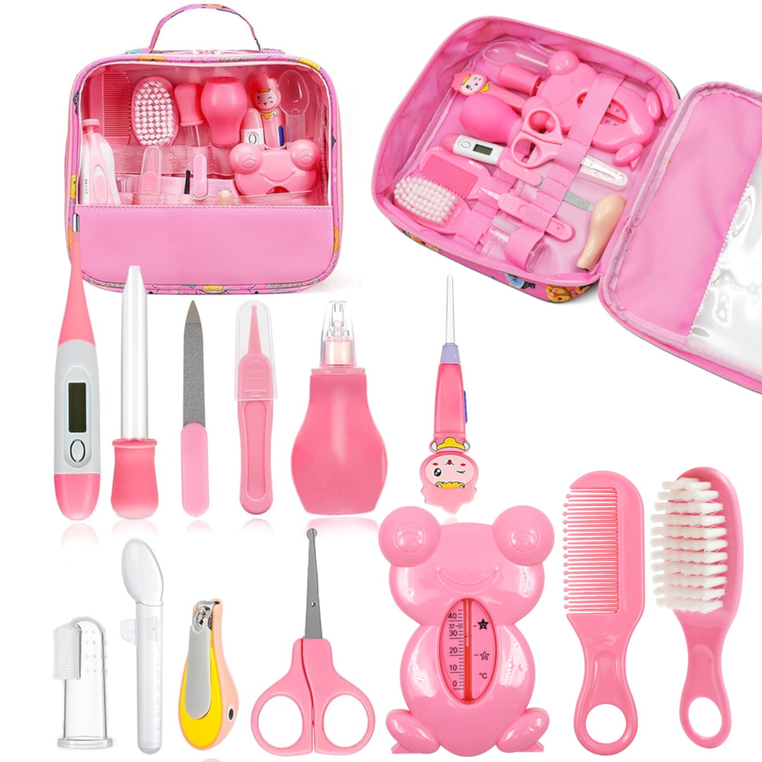 Baby Grooming Kit,BUSATIA 13 in 1 Infant Safety Care Set with Hair Brush Comb Nail Clipper Nasal Aspirator,Baby Essentials Kit for Newborn Girls Boys-Pink Baby Grooming kit Visit the BUSATIA Store