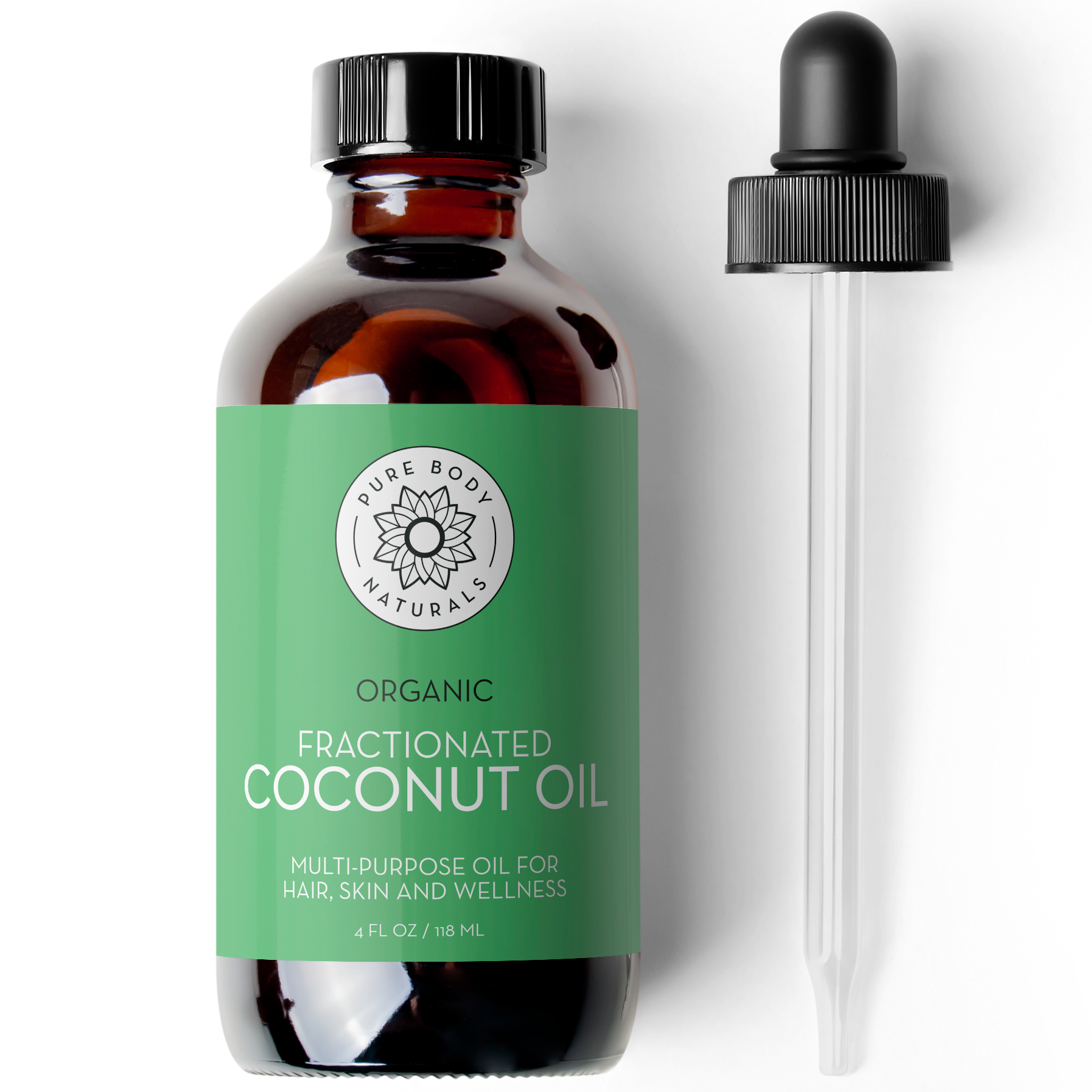 Organic Fractionated Coconut Oil for Skin and Hair, 4 fl oz - by Pure Body Naturals Pure Body Naturals