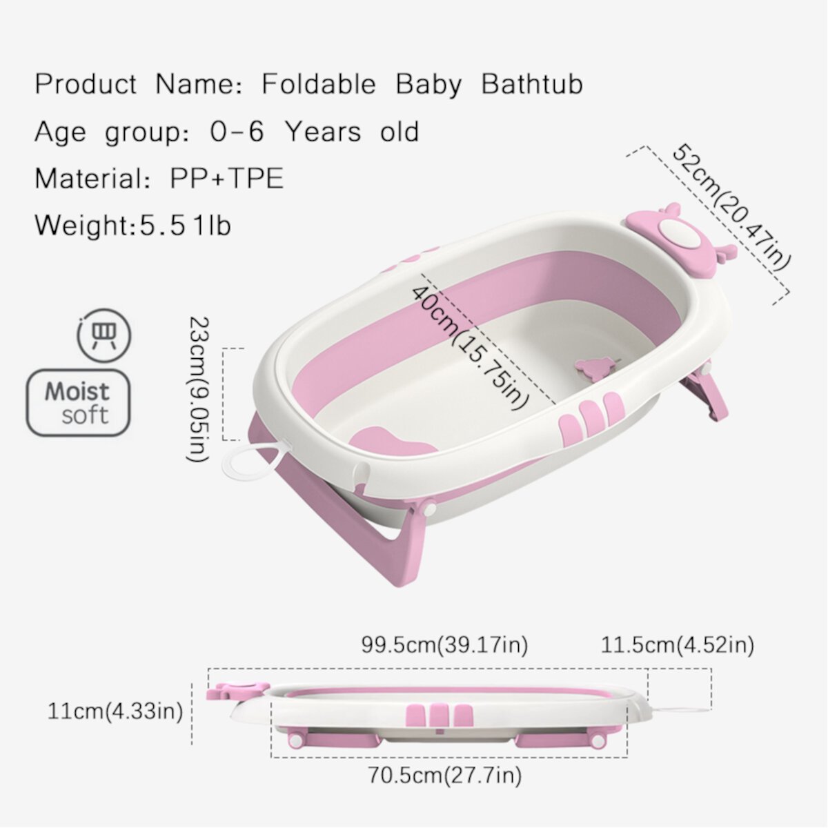 MONEHANE Collapsible Baby Bathtub for Infants to Toddler with Real-time Temp Monitor+Support Seat, Portable Travel Foldable Baby Bath Tub Set Applicable 0-36 Month,Purple MONEHANE