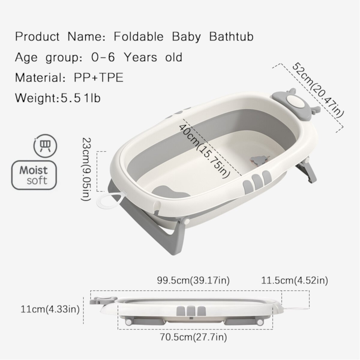 MONEHANE Collapsible Baby Bathtub for Infants to Toddler with Real-time Temp Monitor, Portable Travel Foldable Baby Bath Tub Set Applicable 0-36 Month,Gray MONEHANE