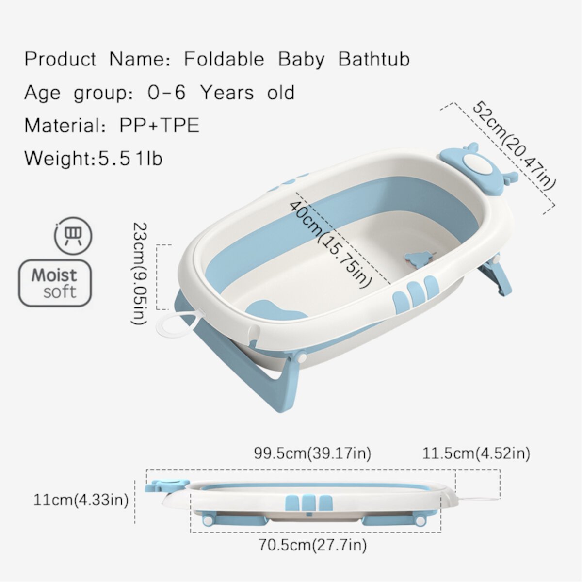 MONEHANE Collapsible Baby Bathtub for Infants to Toddler with Real-time Temp Monitor, Portable Travel Foldable Baby Bath Tub Set Applicable 0-36 Month,Blue MONEHANE