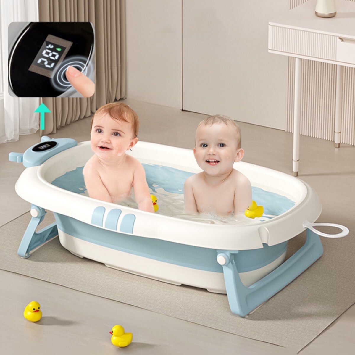 MONEHANE Collapsible Baby Bathtub for Infants to Toddler with Real-time Temp Monitor, Portable Travel Foldable Baby Bath Tub Set Applicable 0-36 Month,Gray MONEHANE