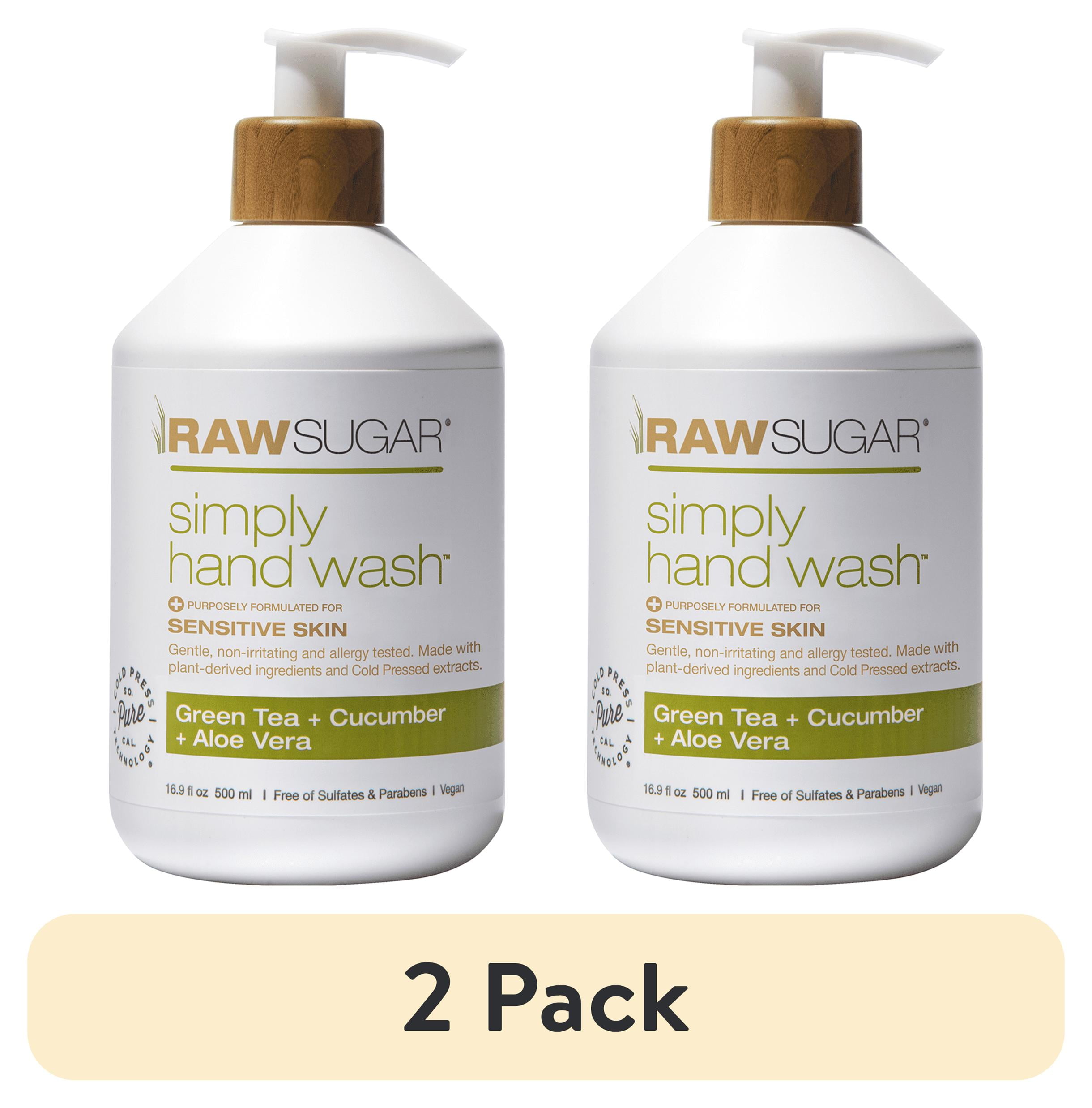 (2 pack) Raw Sugar Simply Hand Wash for Sensitive Skin, Green Tea + Cucumber + Aloe Vera Hand Soap, 16.9 fl oz RAW SUGAR