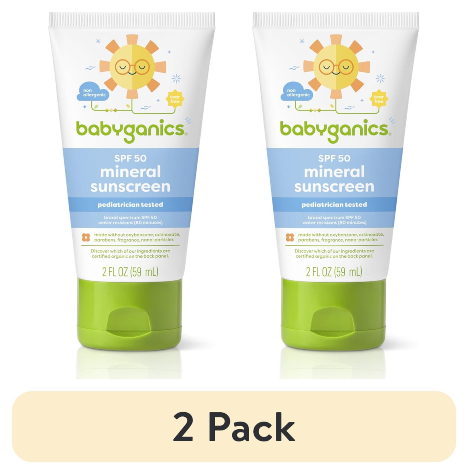 (2 pack) Babyganics Sunscreen Lotion 50 SPF, 2oz Babyganics