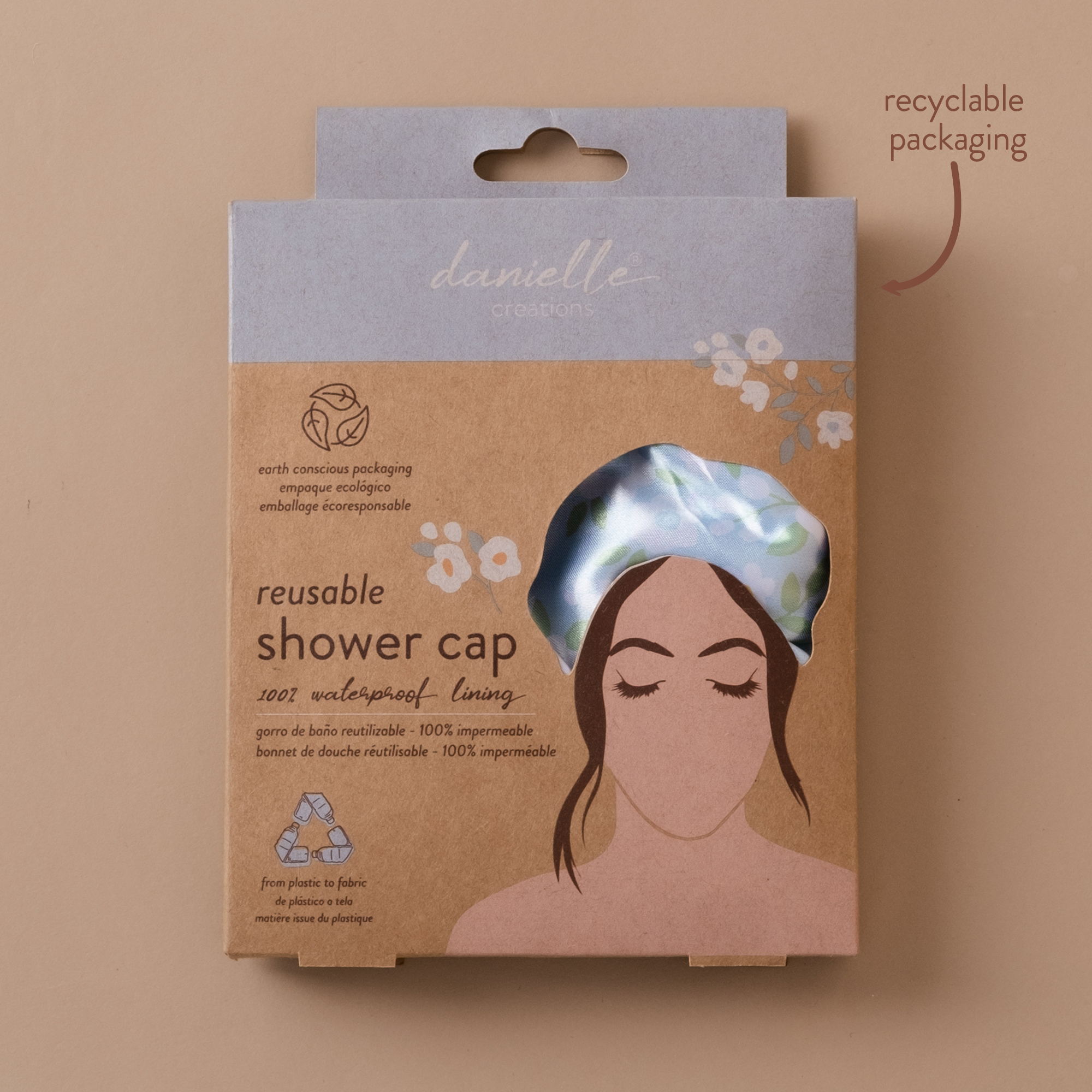 Danielle Creations Eco Conscious Shower Cap, Blue Daisy Danielle Creations