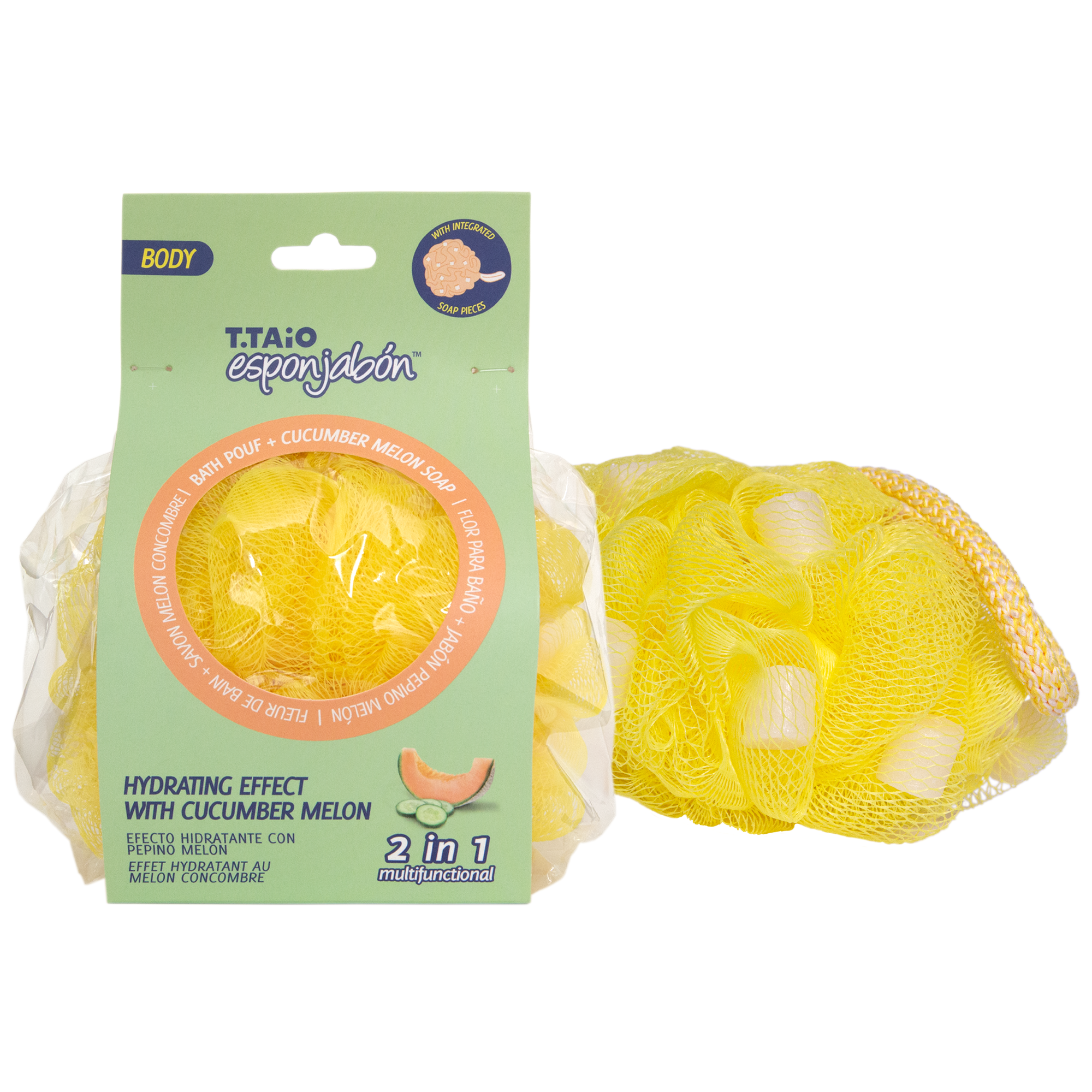 T.Taio Esponjabon Cucumber & Melon Bath Pouf Soap Sponge, Hydrating Full Body Cleanser, 1 Loofah T. Taio