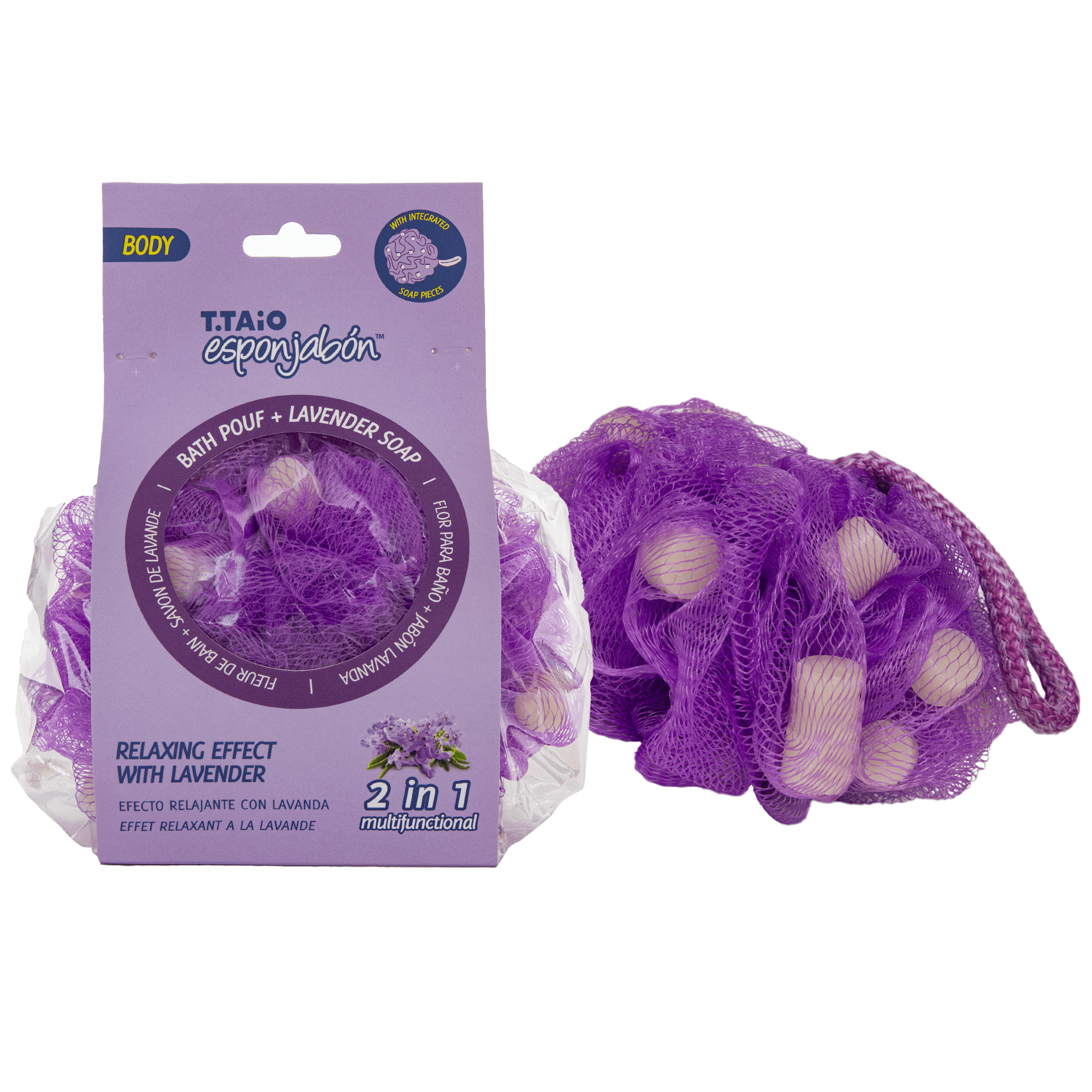 T.Taio Esponjabon Lavender Bath Pouf Soap Sponge, Relaxing Full Body Cleanser, 1 Pouf T. Taio