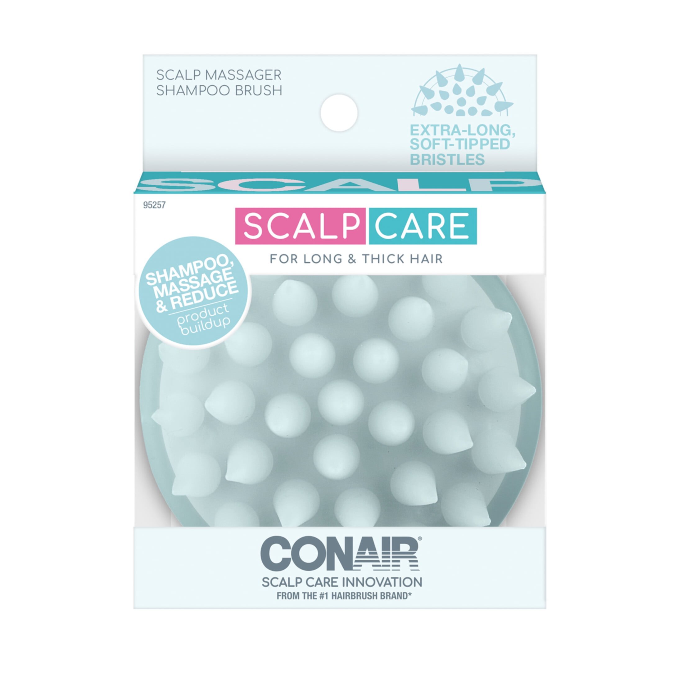 (2 pack) Conair Scalp Care Scalp Shampoo Massage Long & Thick Hair Brush, White, 1 Count Conair