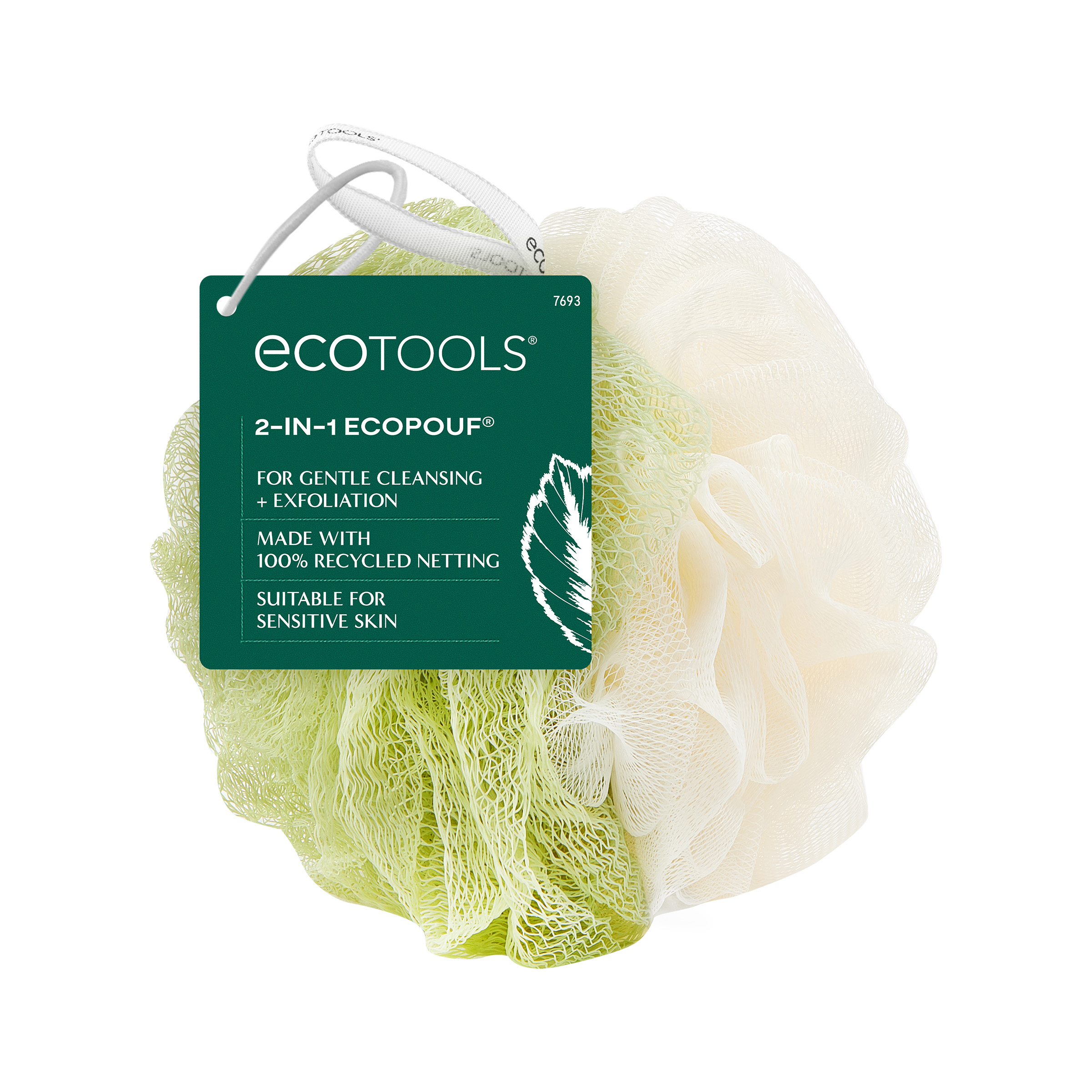 EcoTools 2-in-1 Bath Pouf for Whole-Body Cleansing, Green & Cream Loofah, for Adults 1 Count EcoTools