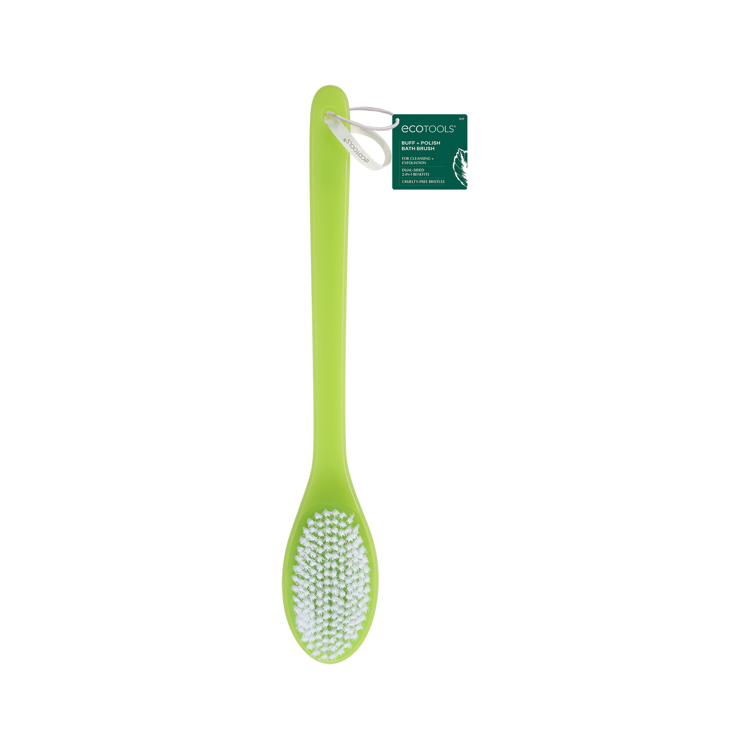 EcoTools Long Handled Dual Sided Buff and Polish Bath Brush, Synthetic Bristles, Green, 1 Count EcoTools