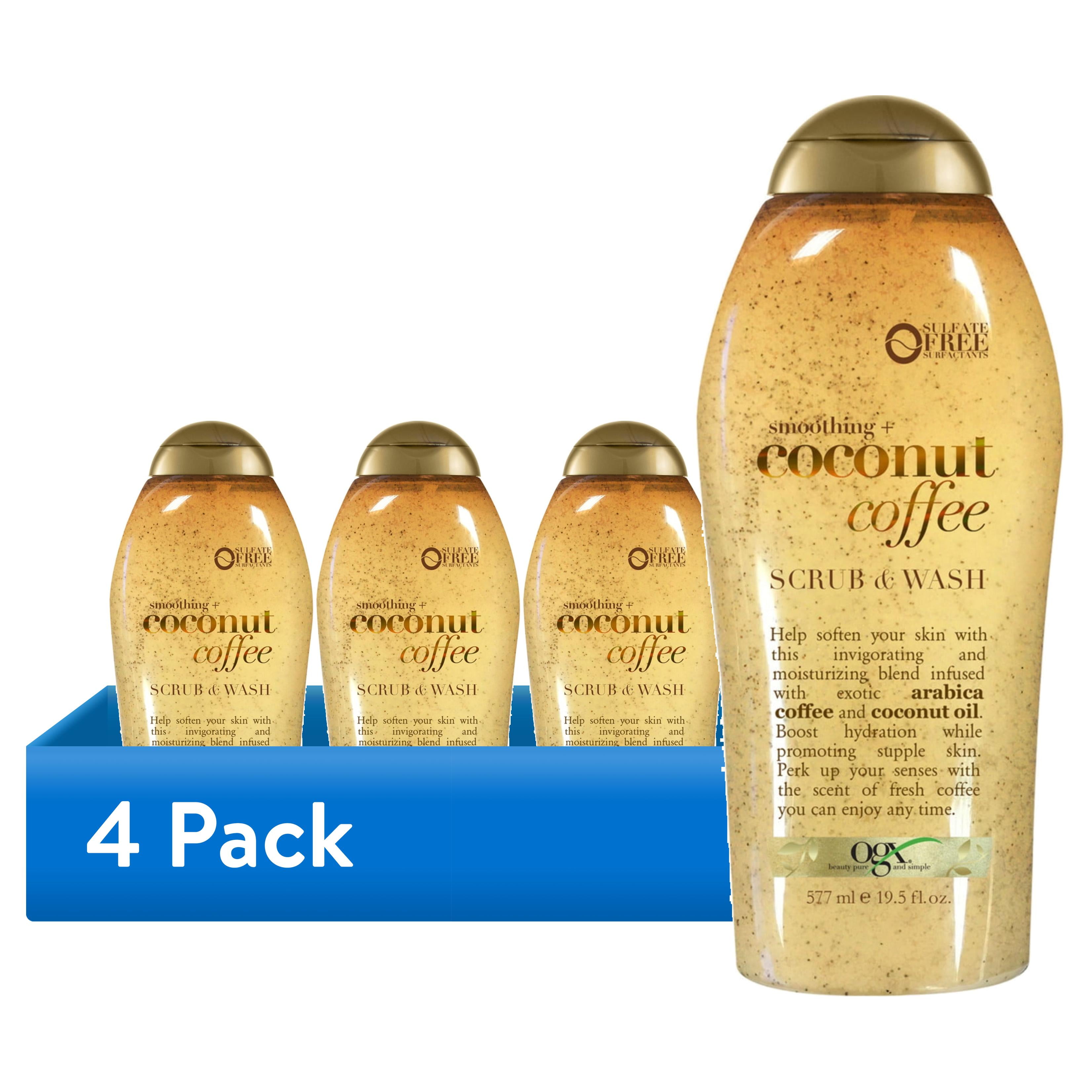 (4 pack) OGX Smoothing + Coconut Coffee Exfoliating Body Scrub, 19.5 Fl oz OGX