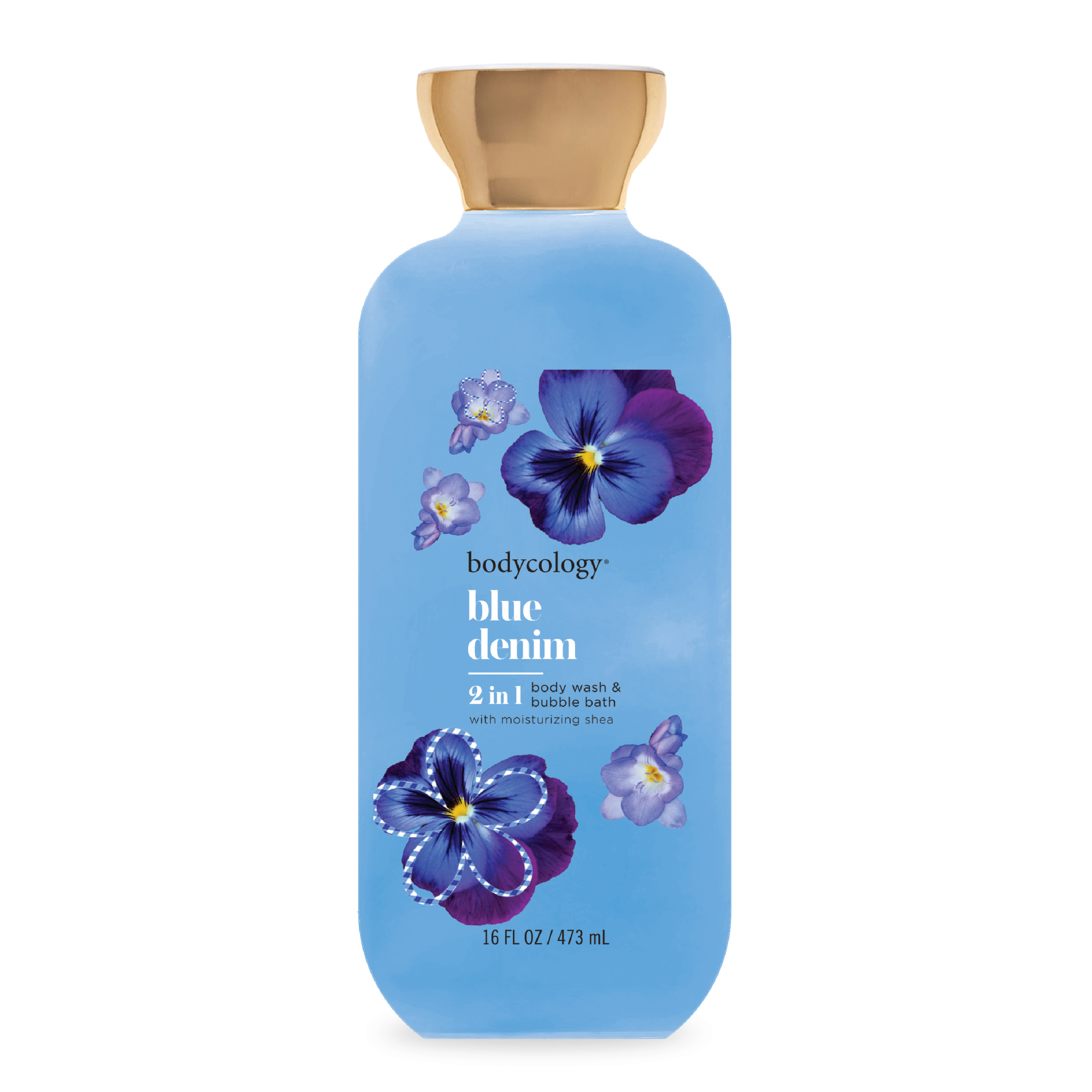 Bodycology 2-in-1 Body Wash & Bubble Bath, Blue Denim, 16 fl oz Bodycology