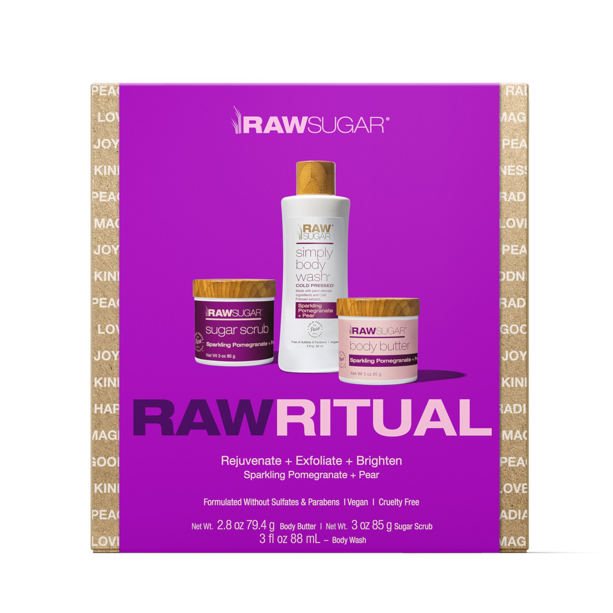 Raw Sugar Raw Ritual Holiday Gift Set, Includes Sugar Scrub, Body Wash, & Body Butter in Sparkling Pomegranate & Pear, 3 Piece RAW SUGAR