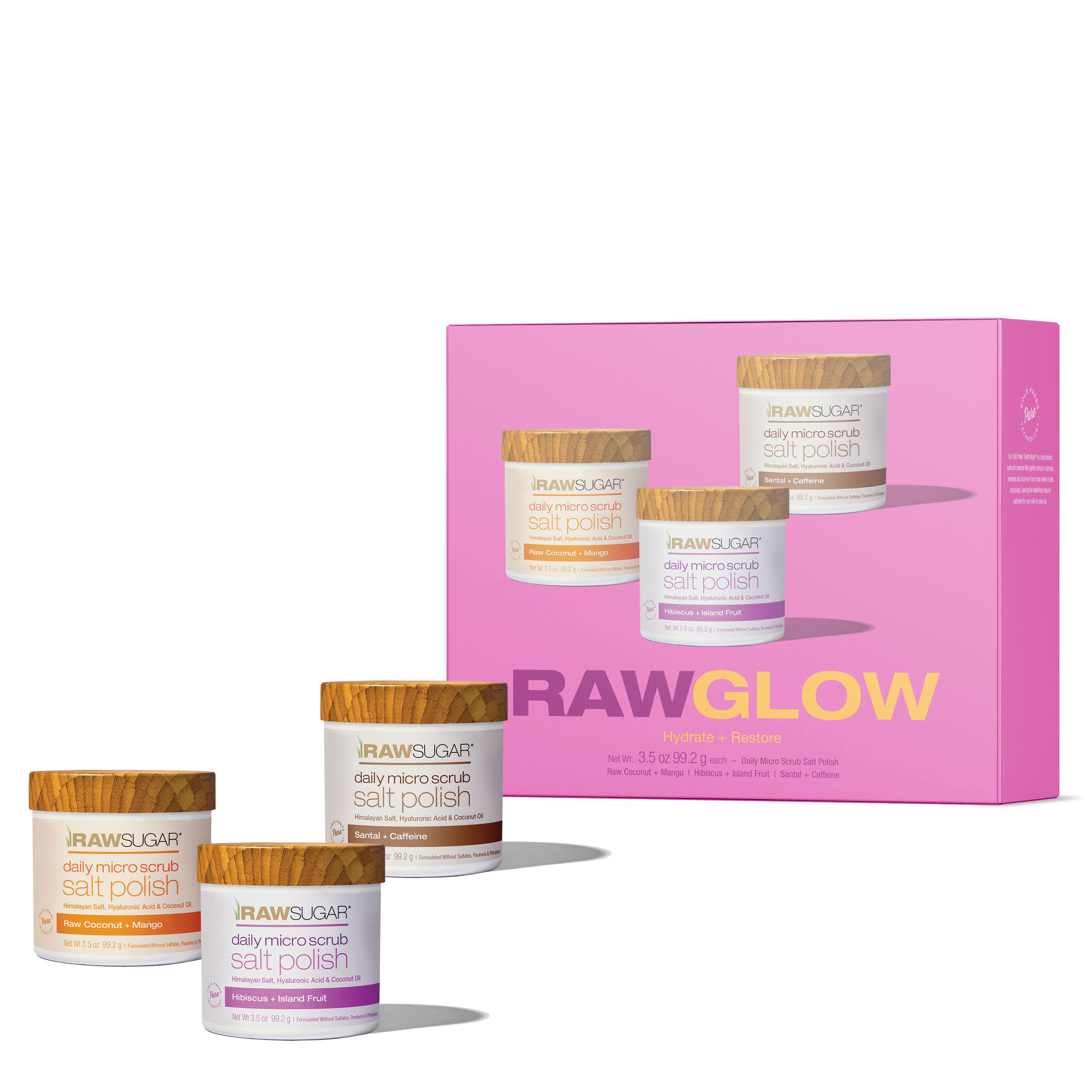 Raw Sugar Raw Glow Holiday Gift Set with Daily Micro Scrub Salt Polish, 3 Piece RAW SUGAR