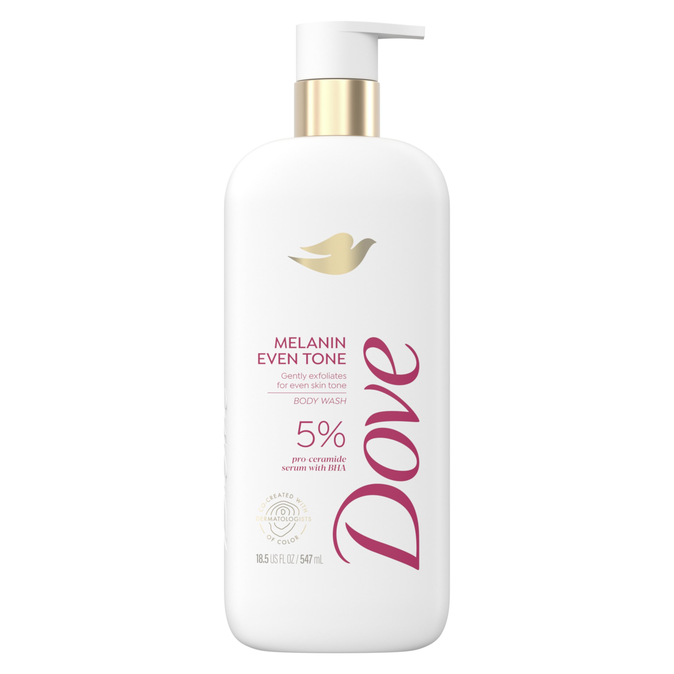 Dove Exfoliating Melanin Body Wash Even Skin Tone 5% Pro-Ceramide Serum & BHA All Skin Type, 18.5 oz Dove