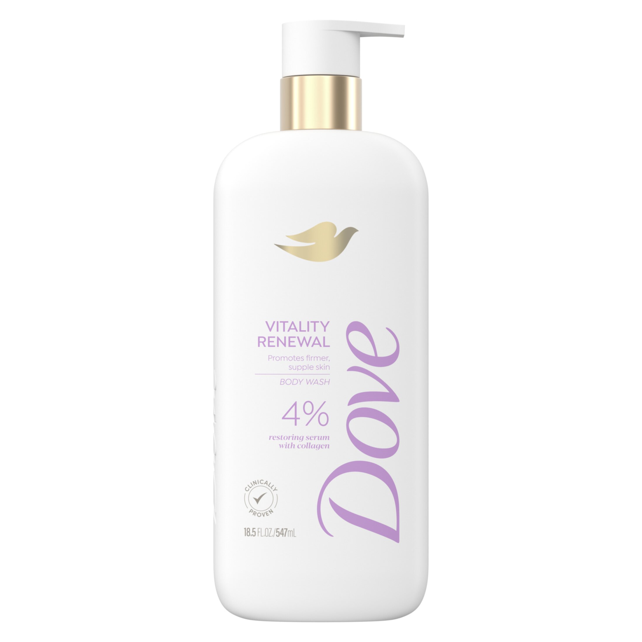 Dove Vitality Renewal Firming Body Wash 4% Restoring Serum with Collagen All Skin Type, 18.5 oz Dove