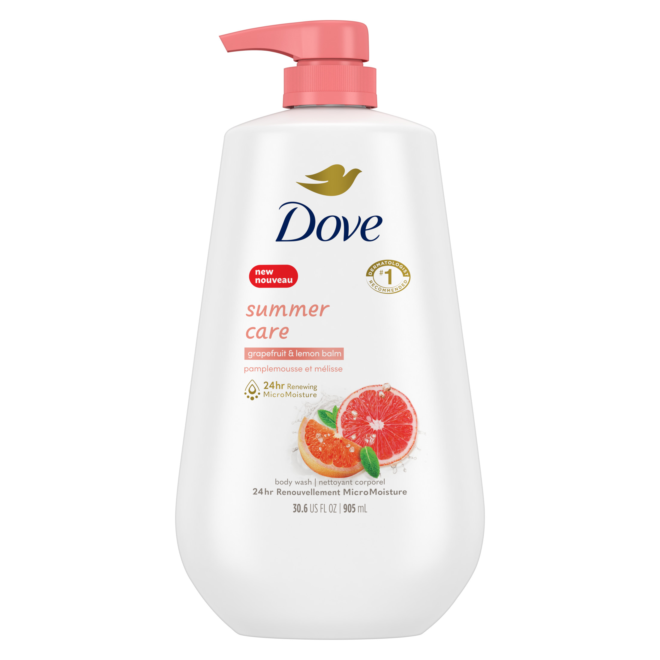 Dove Summer Care Long Lasting Women's Body Wash All Skin Type, Grapefruit and Lemon Balm, 30.6 fl oz Dove