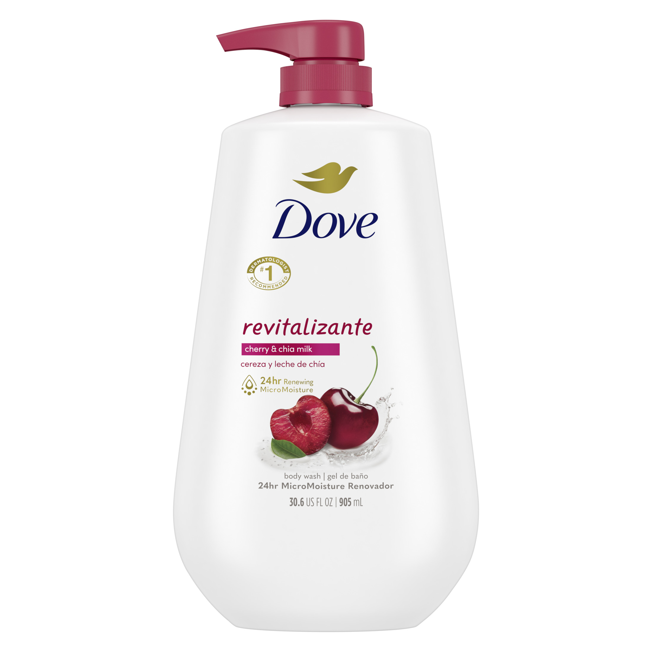 Dove Moisturizing Gentle Women's Body Wash with Pump All Skin Type, Revitalizante Cherry & Chia Milk, 30.6 oz Dove