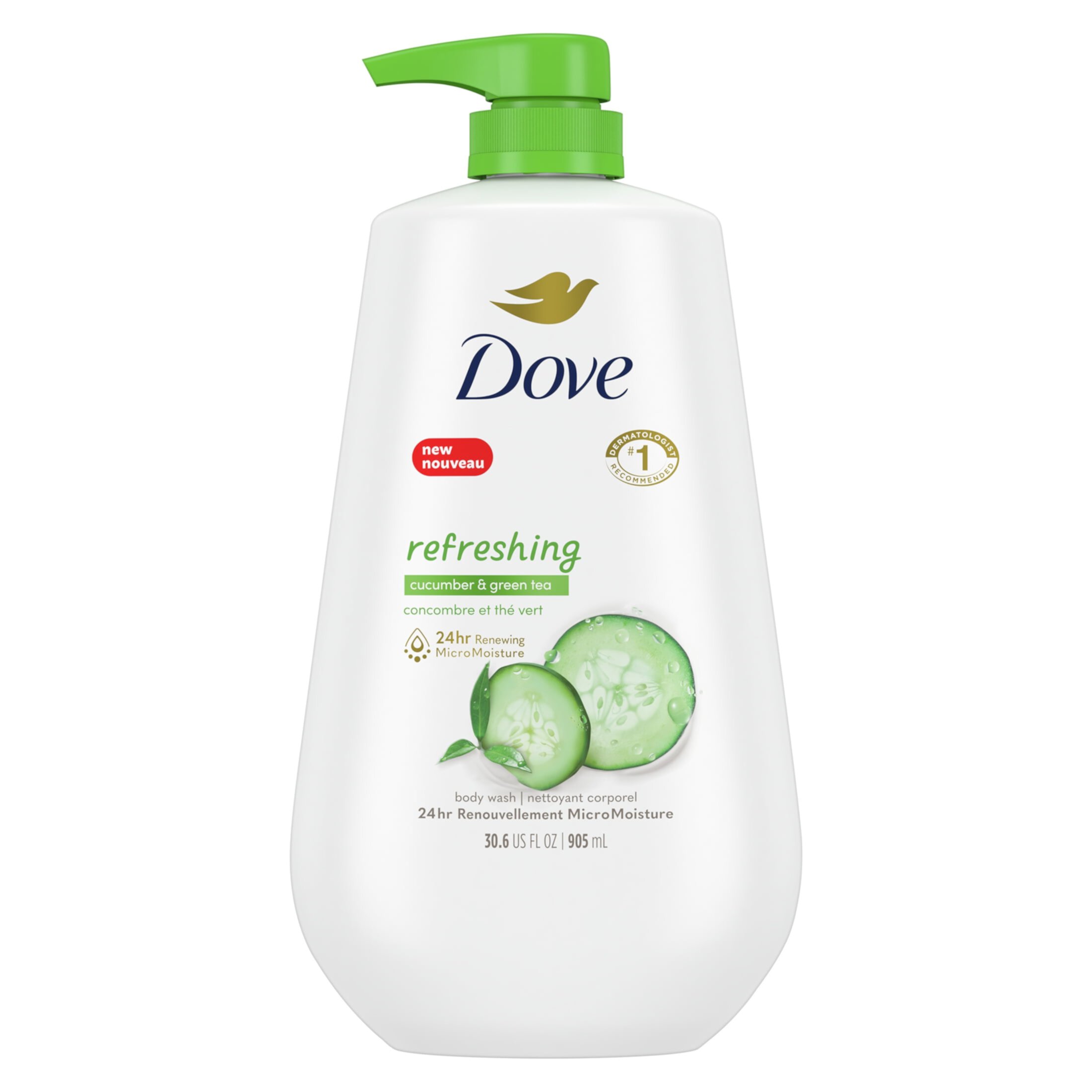 Dove Refreshing Long Lasting Gentle Body Wash, Cucumber and Green Tea, 30.6 fl oz Dove