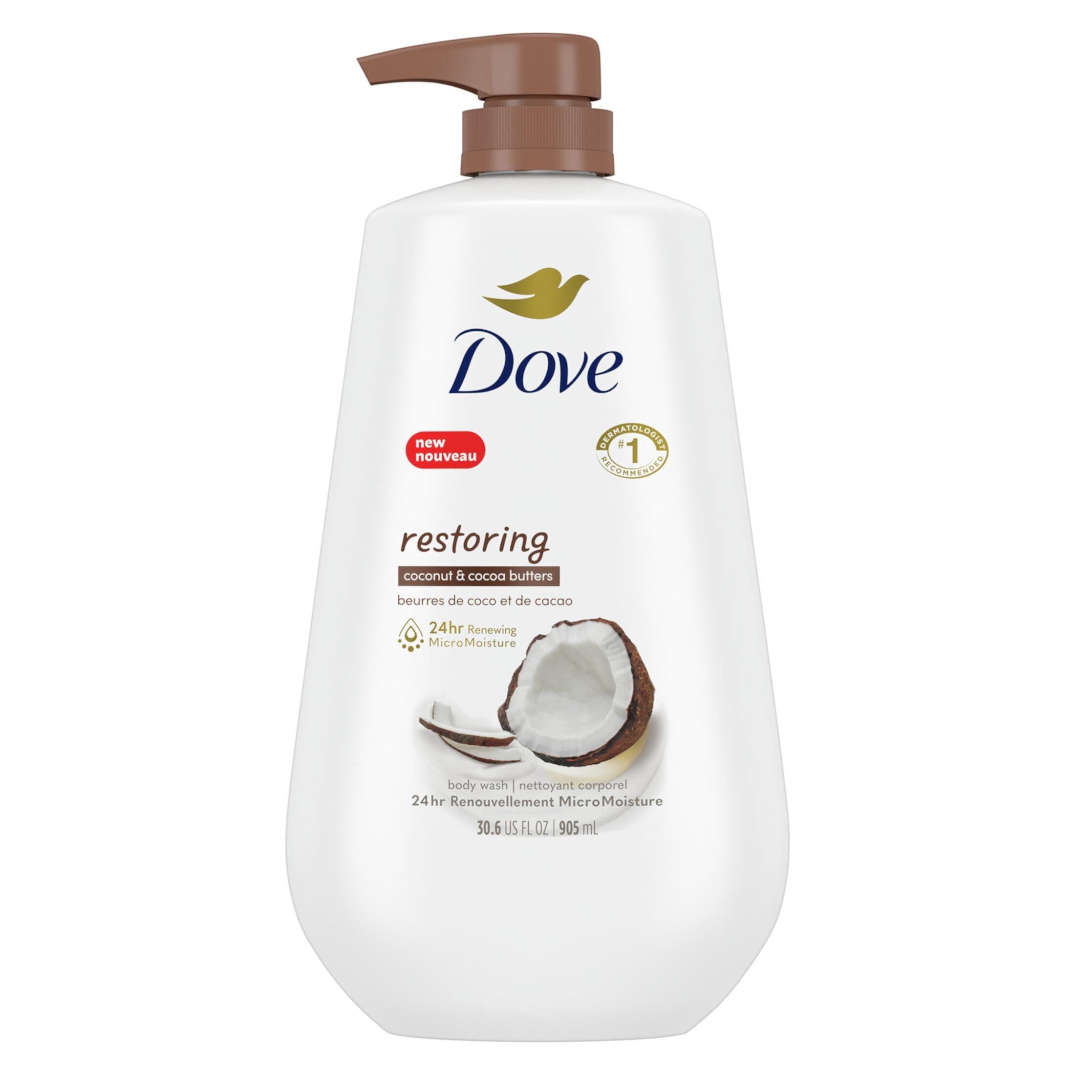 Dove Restoring Long Lasting Gentle Body Wash, Coconut and Cocoa Butter, 30.6 fl oz Dove