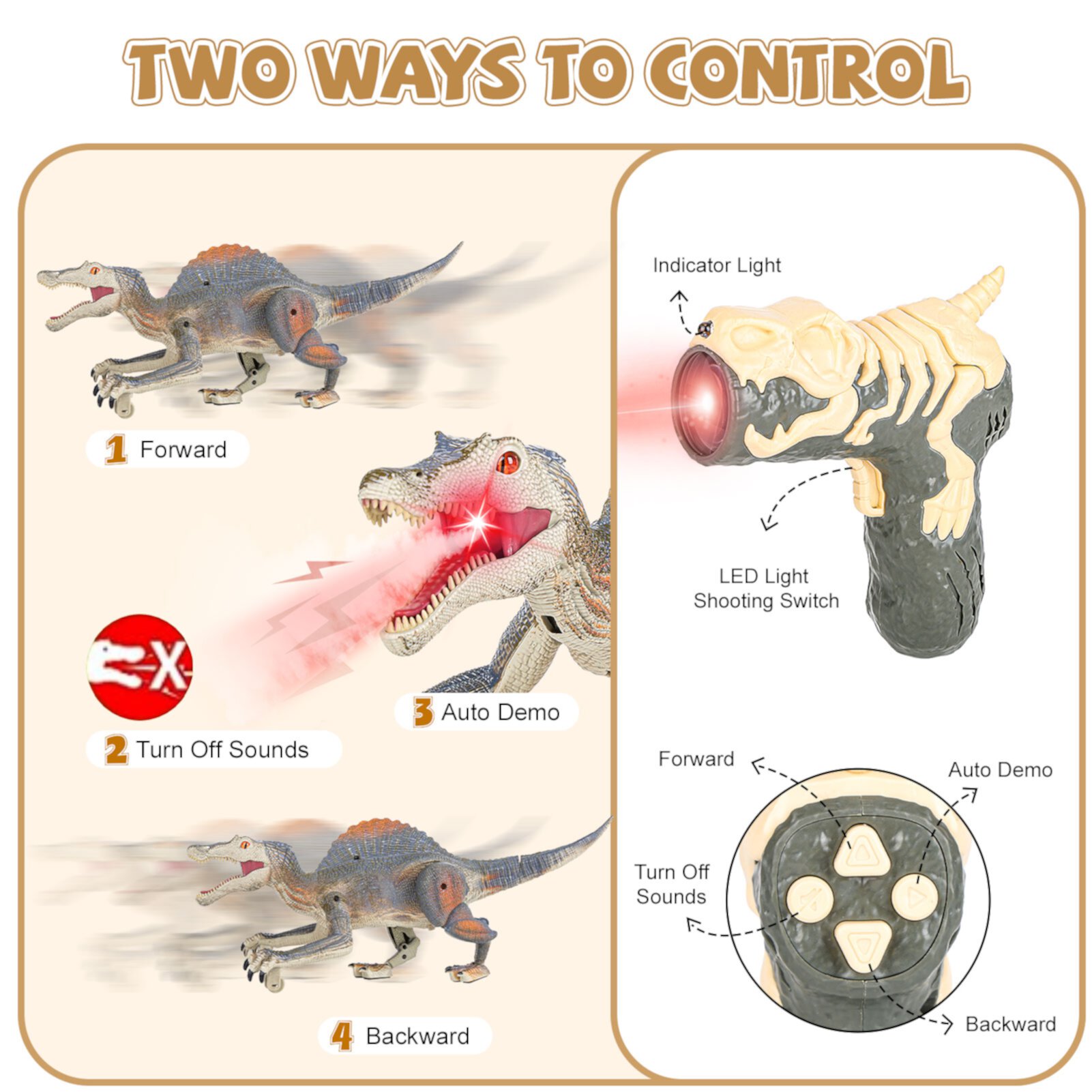 Super Joy Remote Control Dinosaur Toys, RC Walking Robotic Dinosaur Toy w/Light Chasing Remote Control, Auto Spraying and Roaring for Kids Boys Super Joy