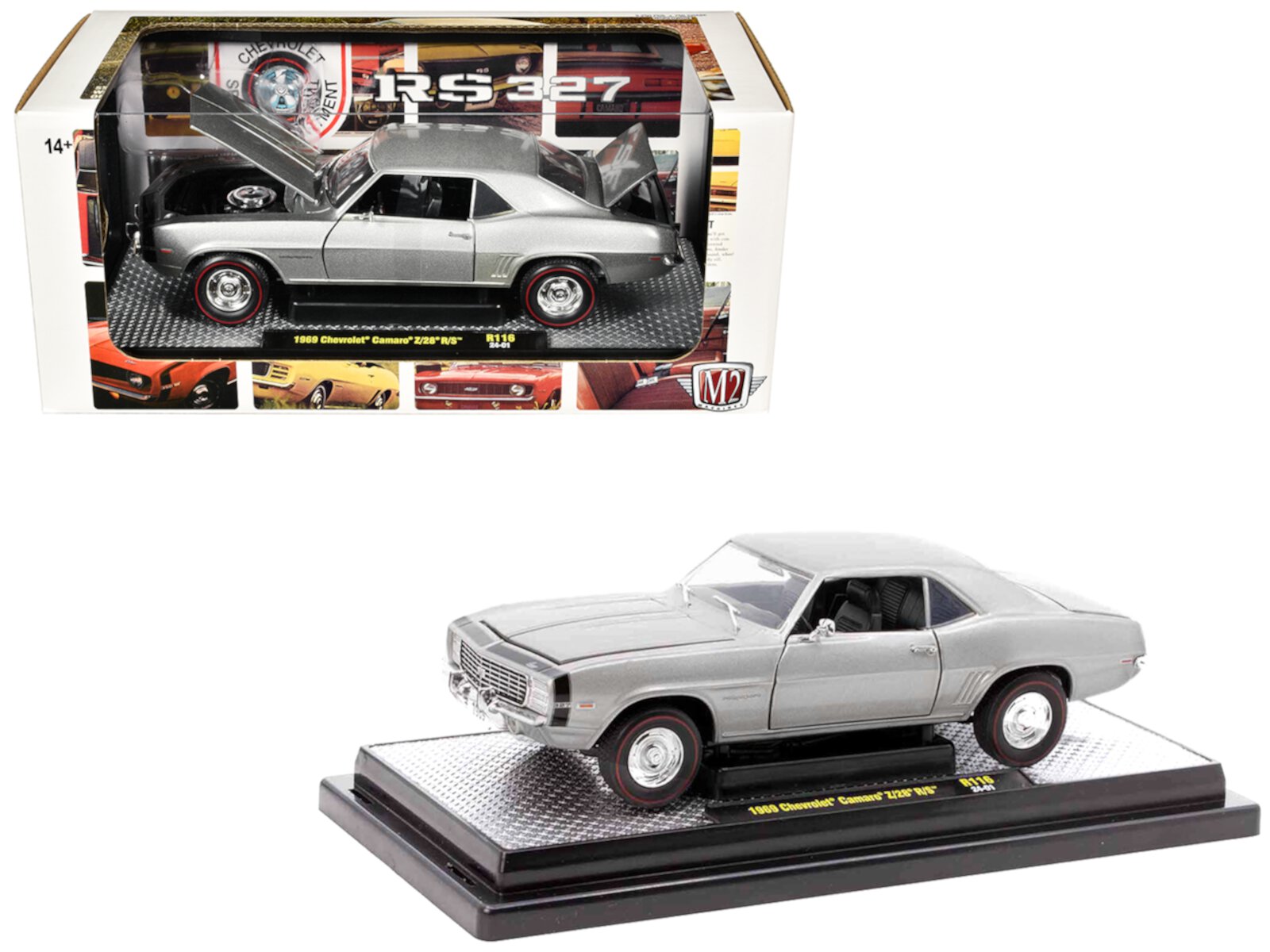 1969 Chevrolet Camaro Z/28 R/S Silver Metallic Limited Edition to 5250 pieces Worldwide 1/24 Diecast Model Car by M2 Machines M2 Machines