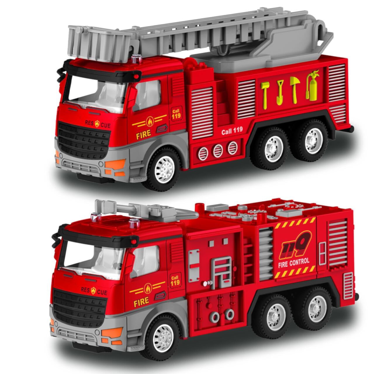 Babyltrl 1/48 Scale Alloy Diecast Model Cars Pull Back Cars Toys,2 Pcs Children Fire Truck Toys for 3+ Year Old Kids Boys Girls Gift,Red BABYLTRL