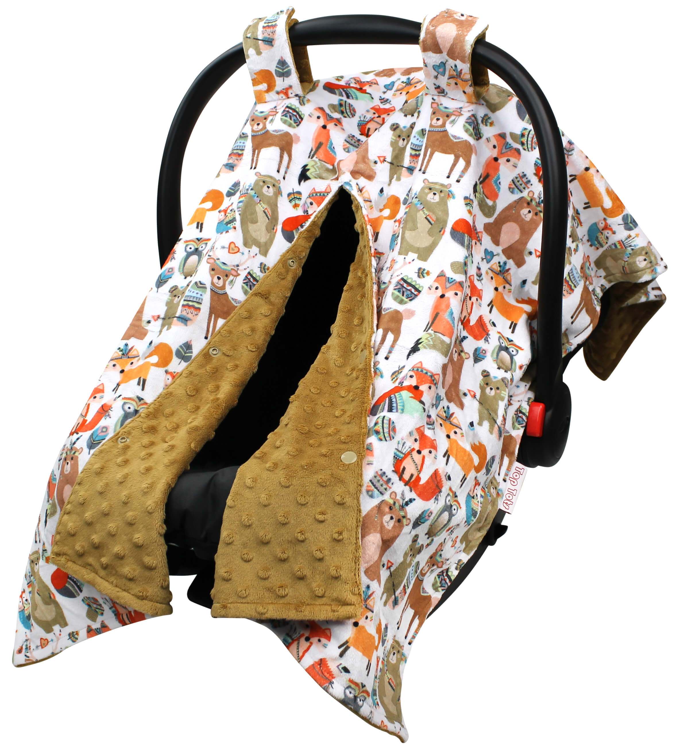 Top Tots Deluxe Minky Car Seat Canopy for Baby Boy or Girl, Native Animals Top Tots