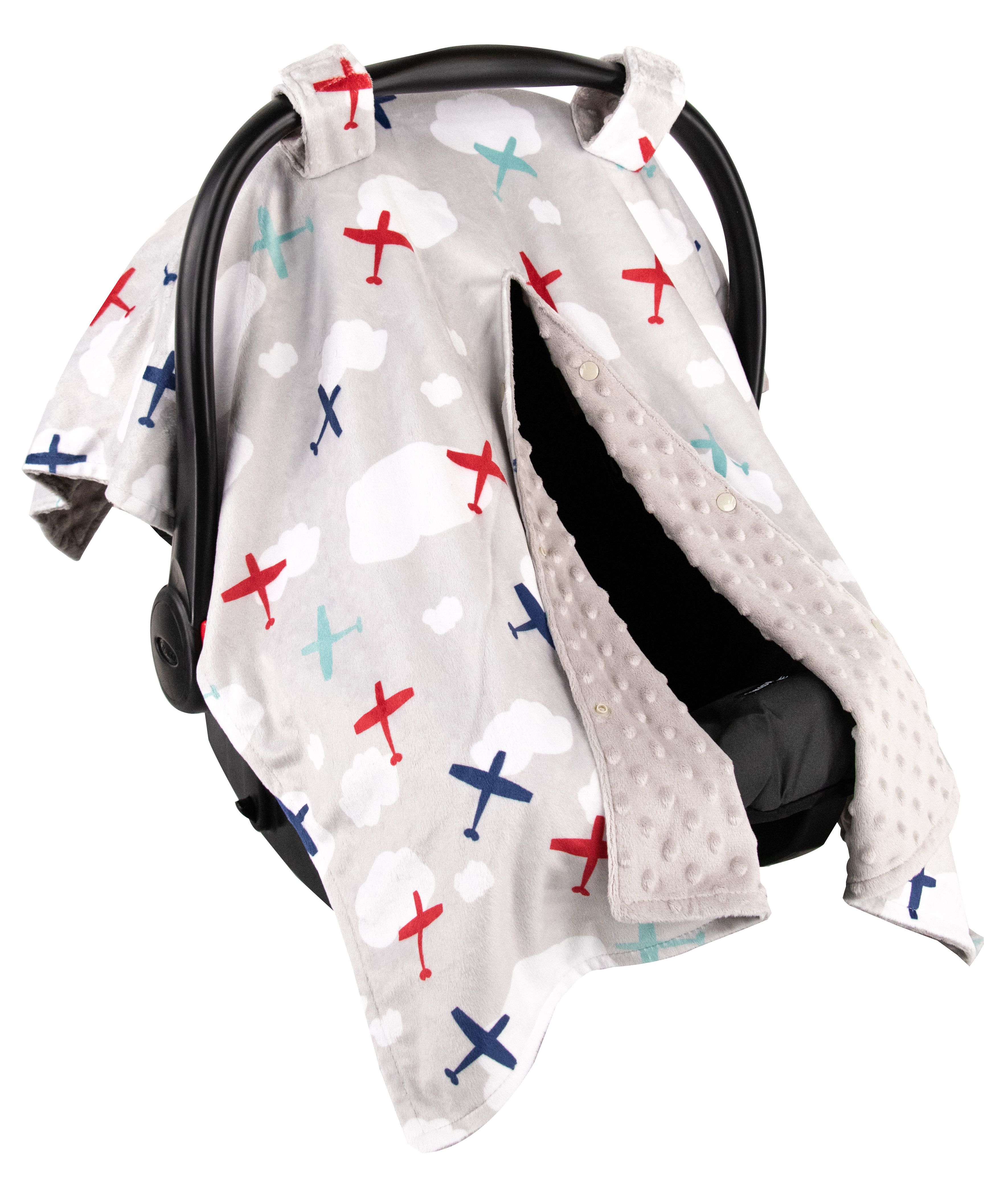 Top Tots Deluxe Minky Car Seat Canopy for Infant, Airplanes Clouds, Unisex Top Tots