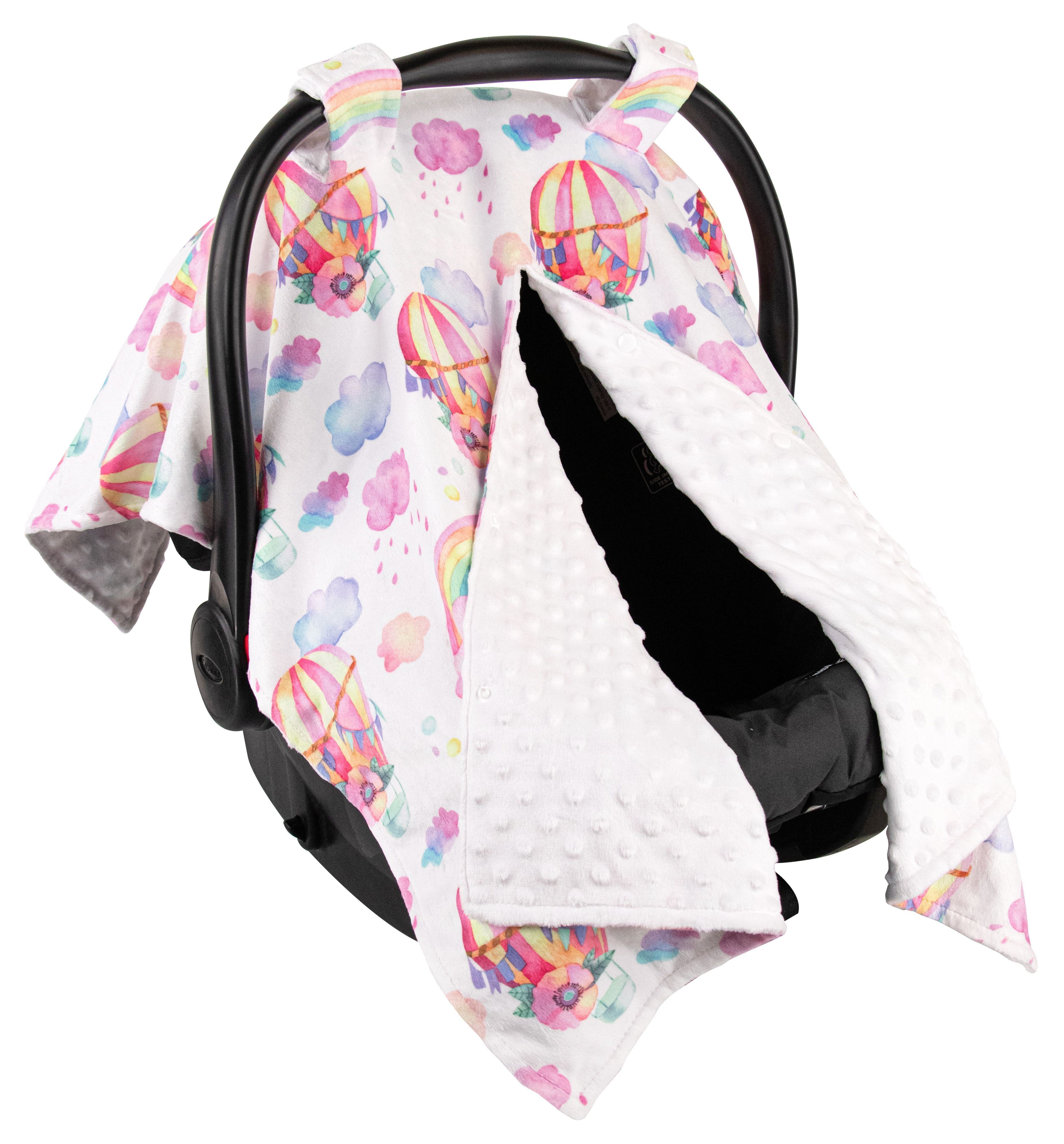 Top Tots Deluxe Minky Car Seat Canopy for Infant, Rainbow Balloon Cloud, Unisex Top Tots