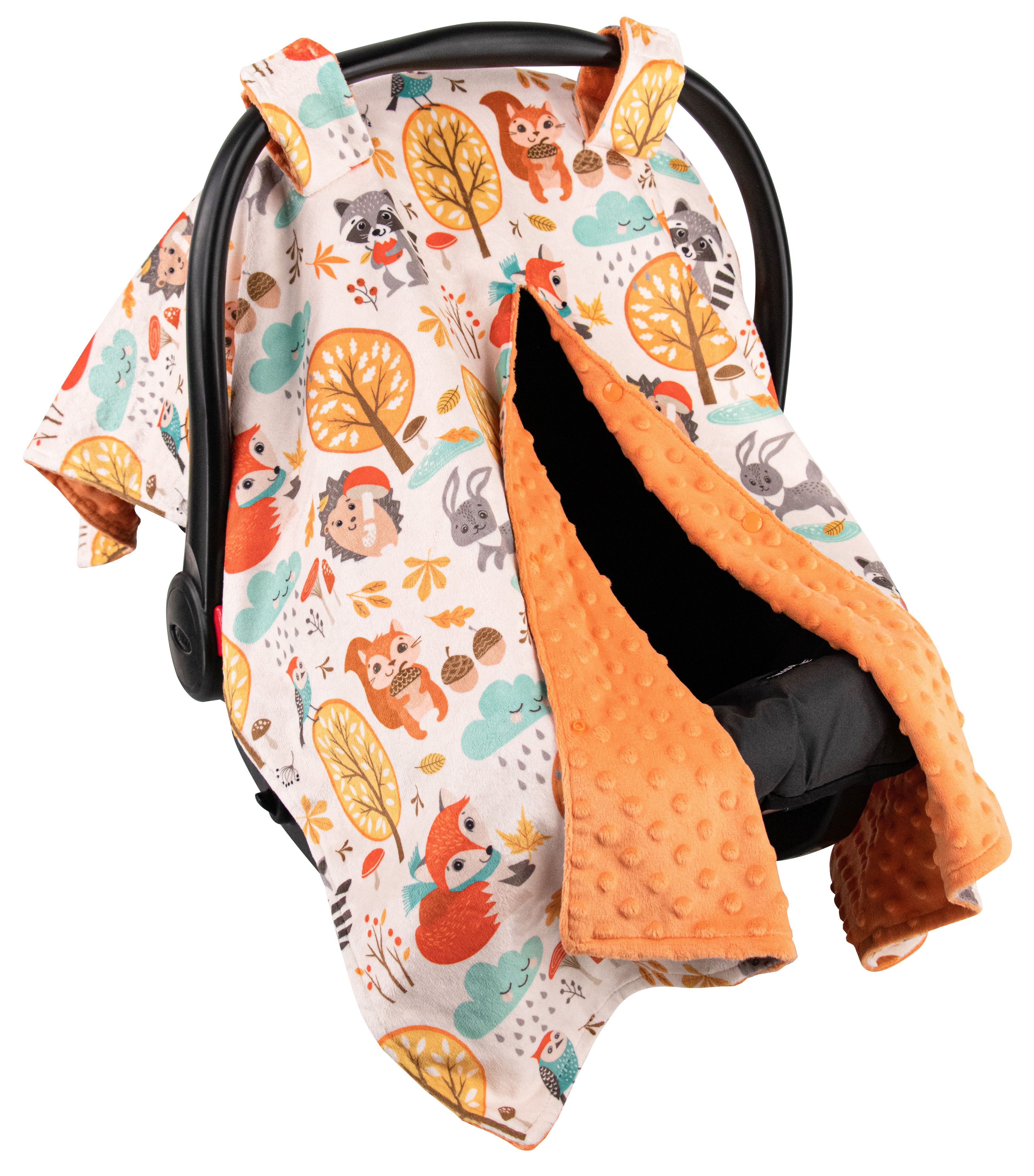 Top Tots Deluxe Minky Car Seat Canopy for Infant, Woodland Critters, Unisex Top Tots