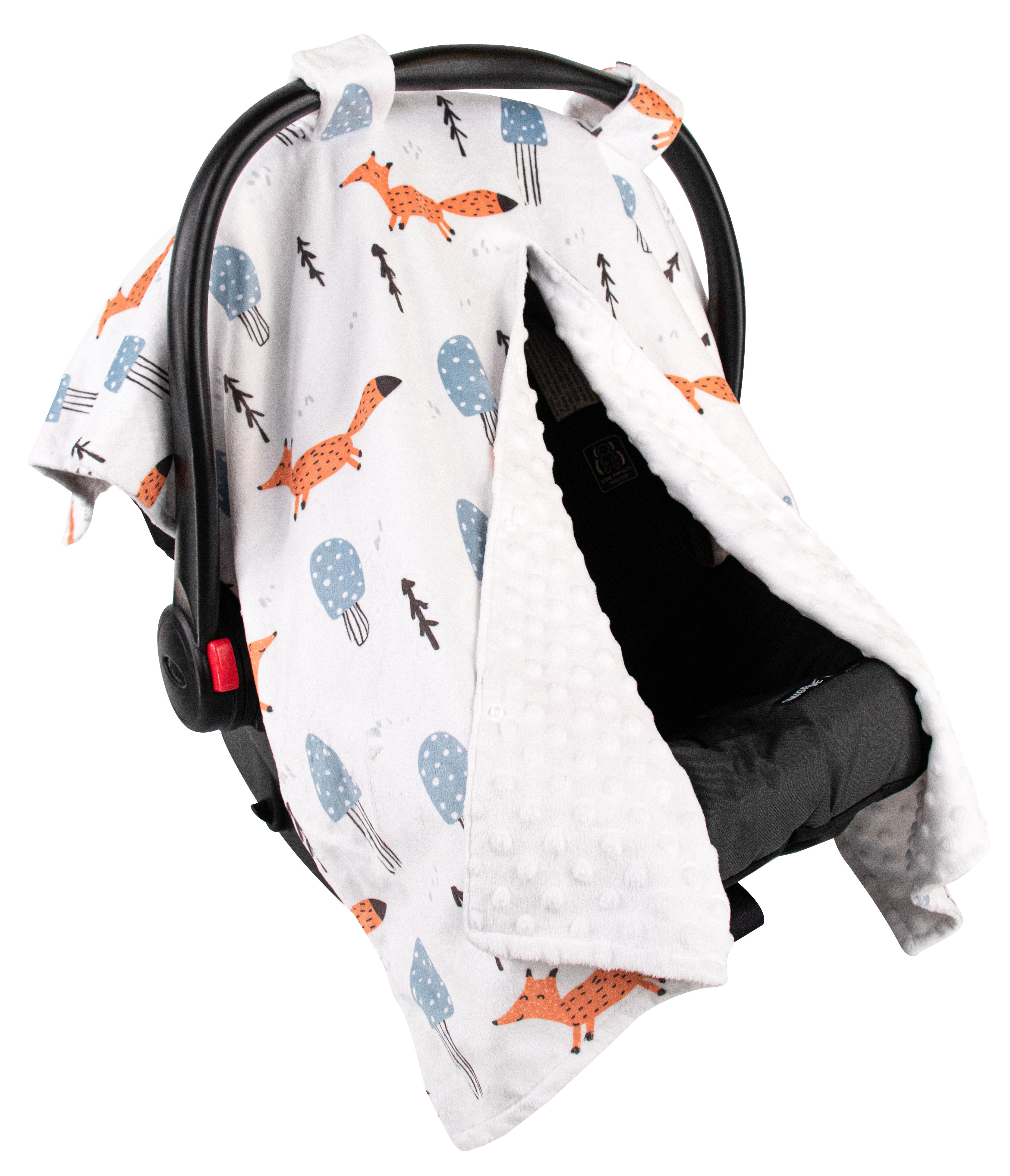 Top Tots Deluxe Minky Car Seat Canopy for Infant, Trees Orange Fox, Unisex Top Tots