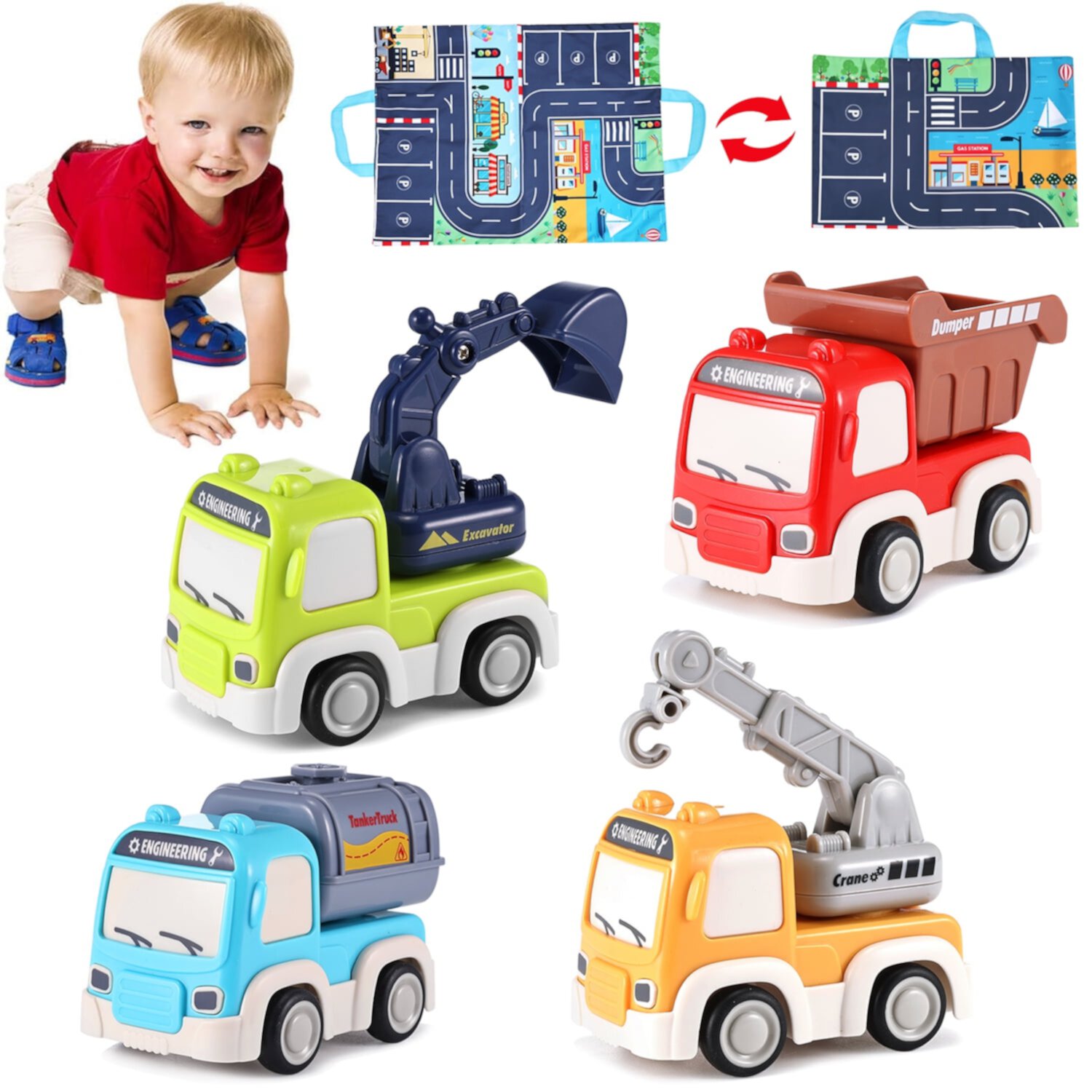 Zacro Friction Powered Cars Push and Go Toys Car Construction Vehicles Toy Set for Toddler Boys Grils Kids Gift Age 1-3 Years Zacro