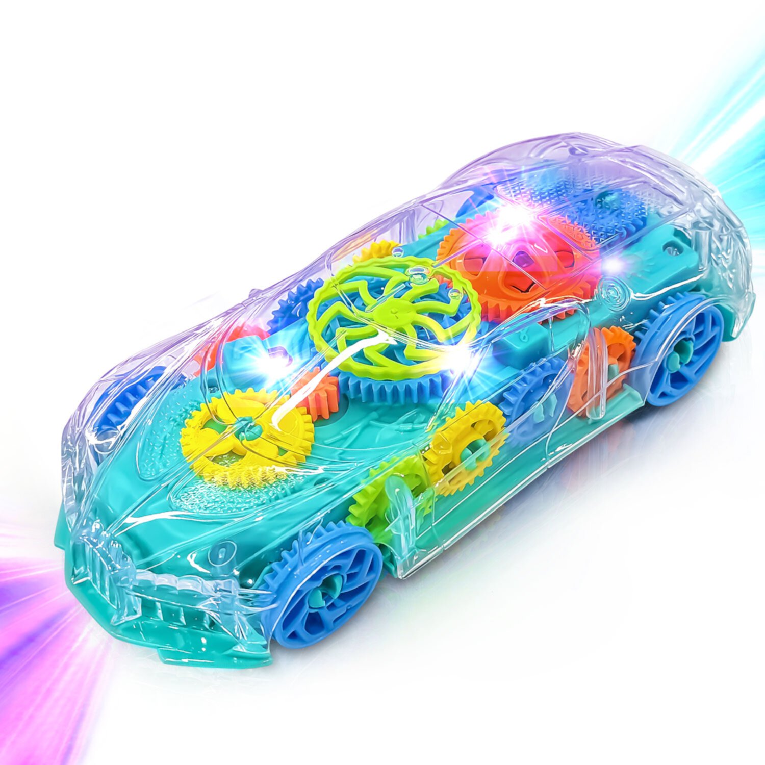 Kid Odyssey Light Up Transparent Car Toys for Kids, Bump and Go Toy Car with Colorful Moving Gears, Music, and LED Effects, Vehicles Toys for Toddlers Kids Child, Great Birthday Gift Idea, Green Kid Odyssey