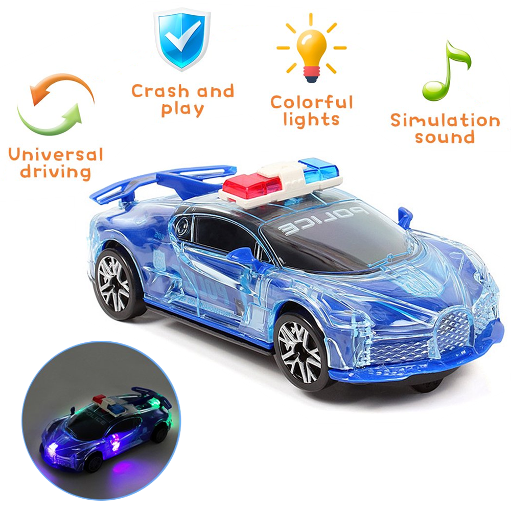 Tyethy 360 Rotation Light-up Police Car Toy, Electric Car with Bright Flashing LED Lights Simulation Sounds, Toy Car for Kids Gift Tyethy