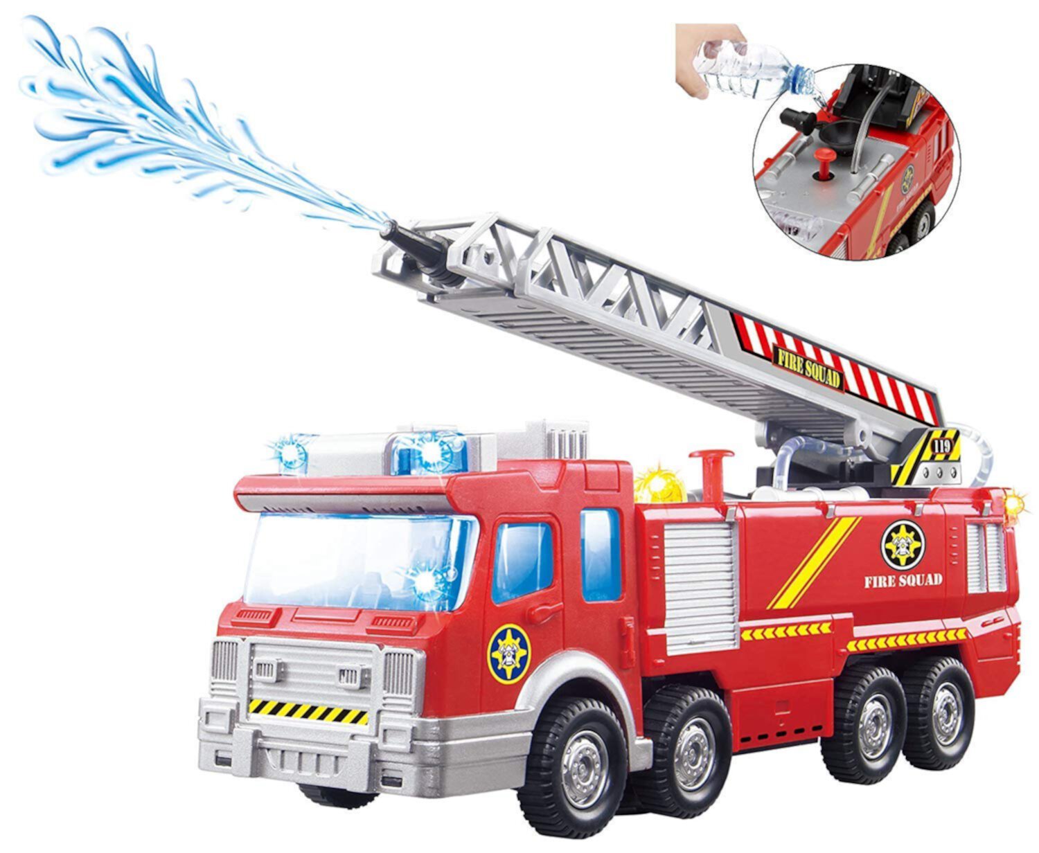 Top Race Fire Trucks with Water Pump Spray, Extending Rescue Ladder, Flashing Lights & Sirens - Battery Operated Bump & Go Action Toy for Boys - Toy Fire Trucks for Toddlers Top Race