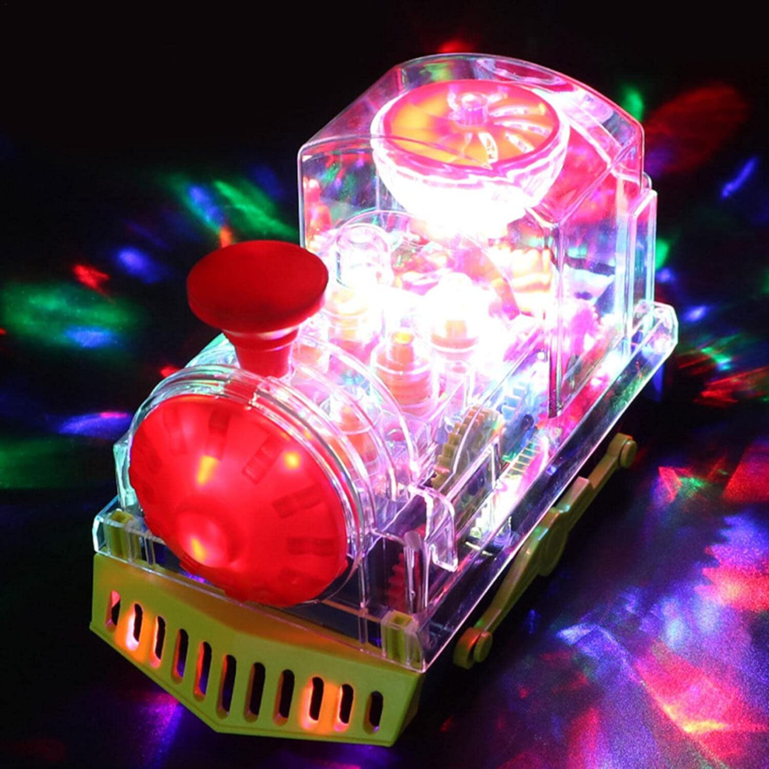 Rirool Gear Toy Train, Early Educational Transparent Kids Music Train Toy, Children Electric Rotating Mechanical Gear Train with Flashing Light Train Toy for Boys Toddlers Rirool