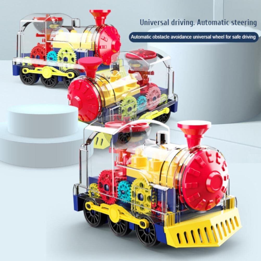 Transparent Electric Gear Train Toy, Music Light Rotating Toy Train with Battery Operated, Children's Birthday Gift Educational Gear Toy for Kids Toddlers Qishi