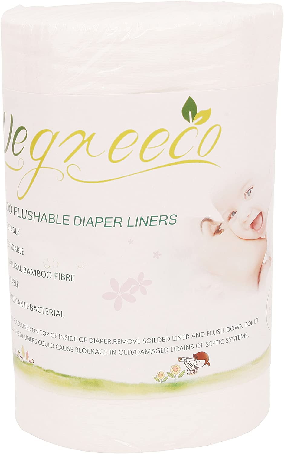 Wegreeco 100% Bamboo Diaper Liners,100 Sheets per Roll ( 1 Roll, Bamboo) Wegreeco