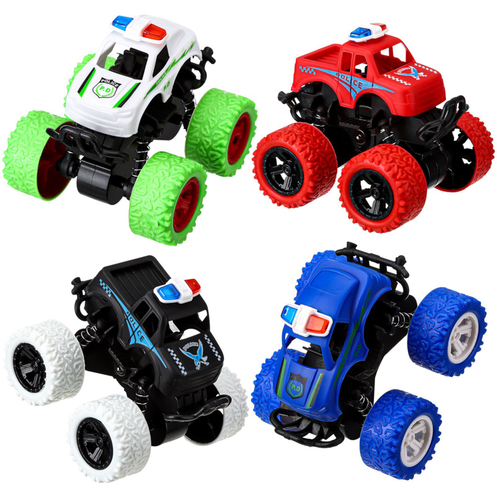 sixwipe 4 Pack Monster Truck Toys, Friction Powered Toy, Cars Push and Go Vehicles for Kids, Best Christmas Birthday Party Gift for Boys Girls Aged 3 Sixwipe