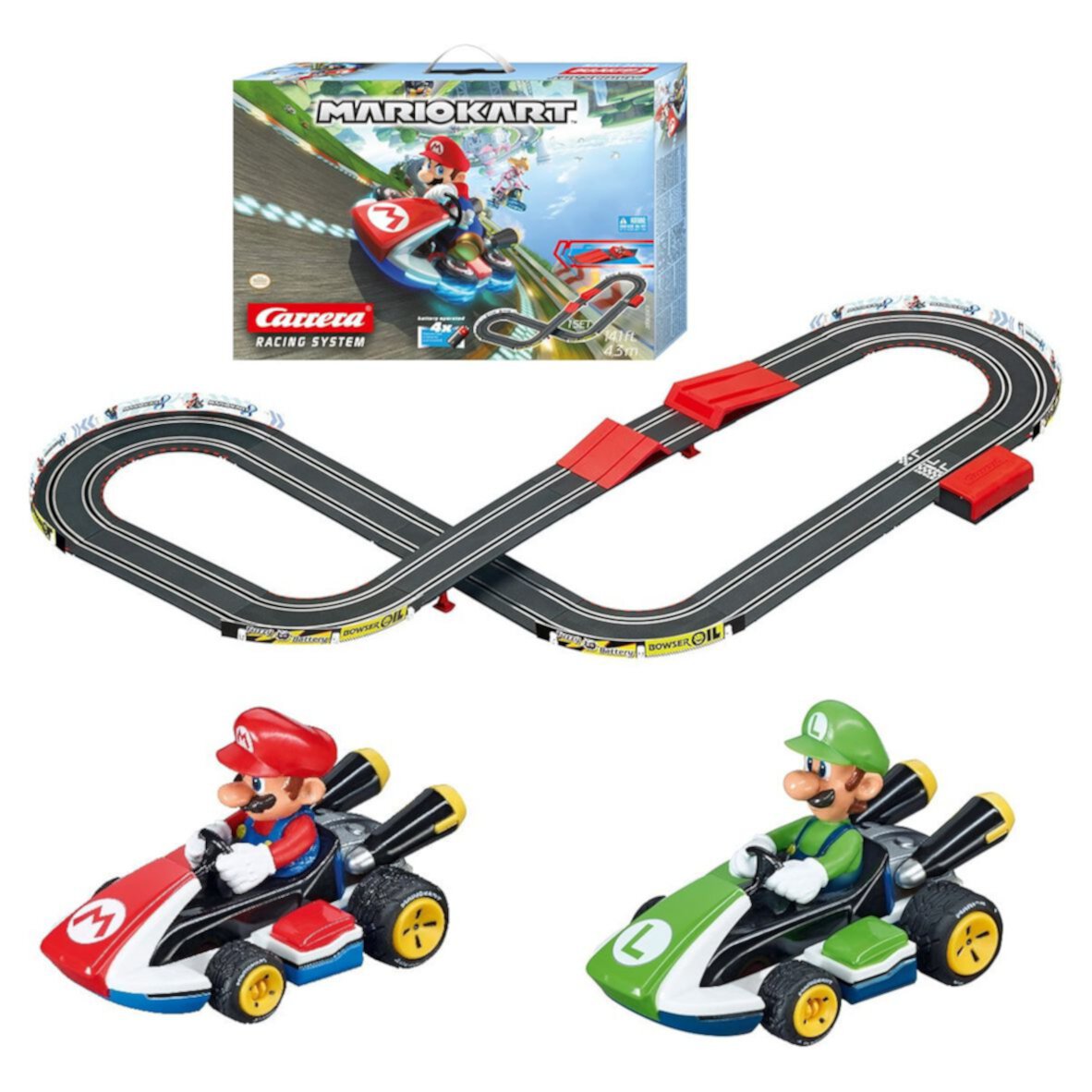 Carrera Racing System Battery Operated 1:43 Scale Mario Kart 14-ft. Slot Car Race Track Set with Jump Ramp featuring Mario versus Luigi Slot Car Set Carrera