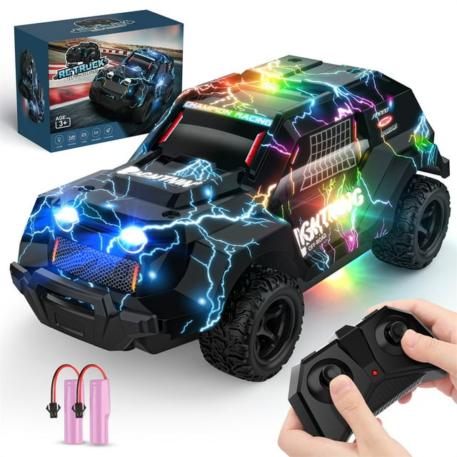 Growsly Remote Control Off Road RC Car for Kids, Cool Light Up 1/24 Scale Hobby RC Cars Truck Race Car Toy Christmas Birthday Gifts for 3-8 Years Old Boys Growsly