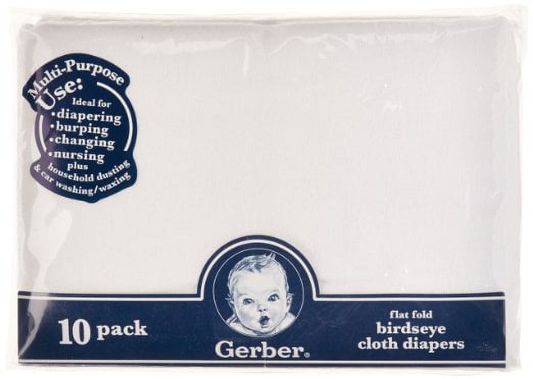 Gerber Birdseye Flatfold Cloth Diapers, White, 10 Count GERBER