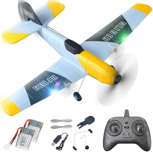 RC Plane for Beginners, Toy Choi's 2.4Ghz 3 ChannelRemote Control Airplane, Portable RC Drone Toy for Kids Adults Age 3+, Yellow Toy Choi's