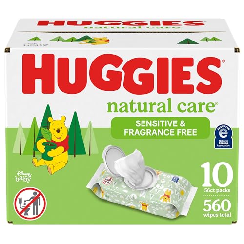 Huggies Natural Care Sensitive Baby Wipes, Unscented, Hypoallergenic, 99% Purified Water, 10 Flip-Top Packs (560 Wipes Total) Huggies