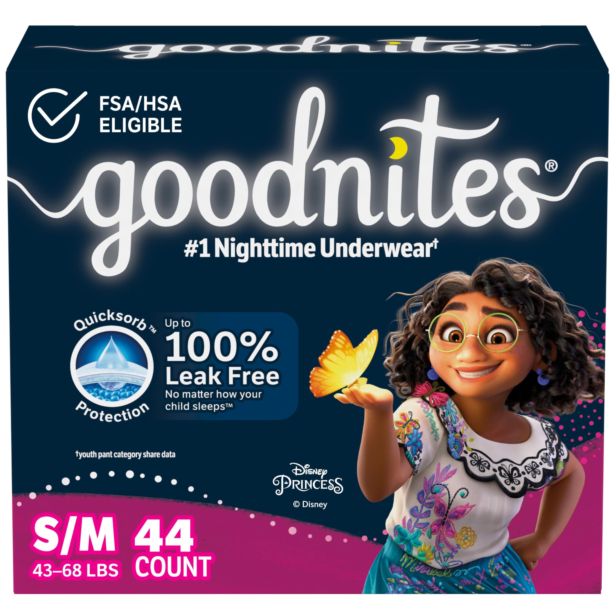 Goodnites Girls' Nighttime Bedwetting Underwear, Size S/M (43-68 lbs), 44 Ct (2 Packs of 22), Packaging May Vary GoodNites