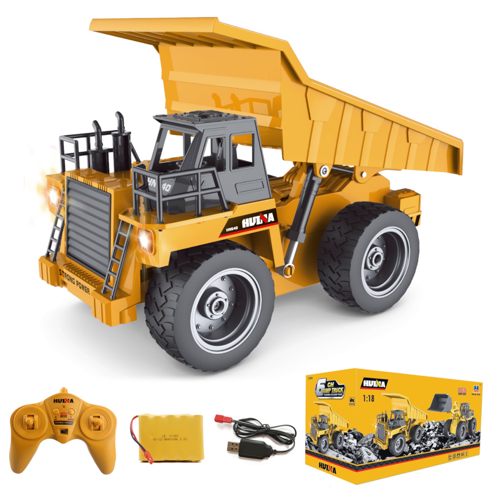 Fisca 4WD Metal Cab Remote Control Dump Trucks Toys for Kids, Adults RC Construction Vehicle Trucks with Lights and Sound, Yellow Fisca