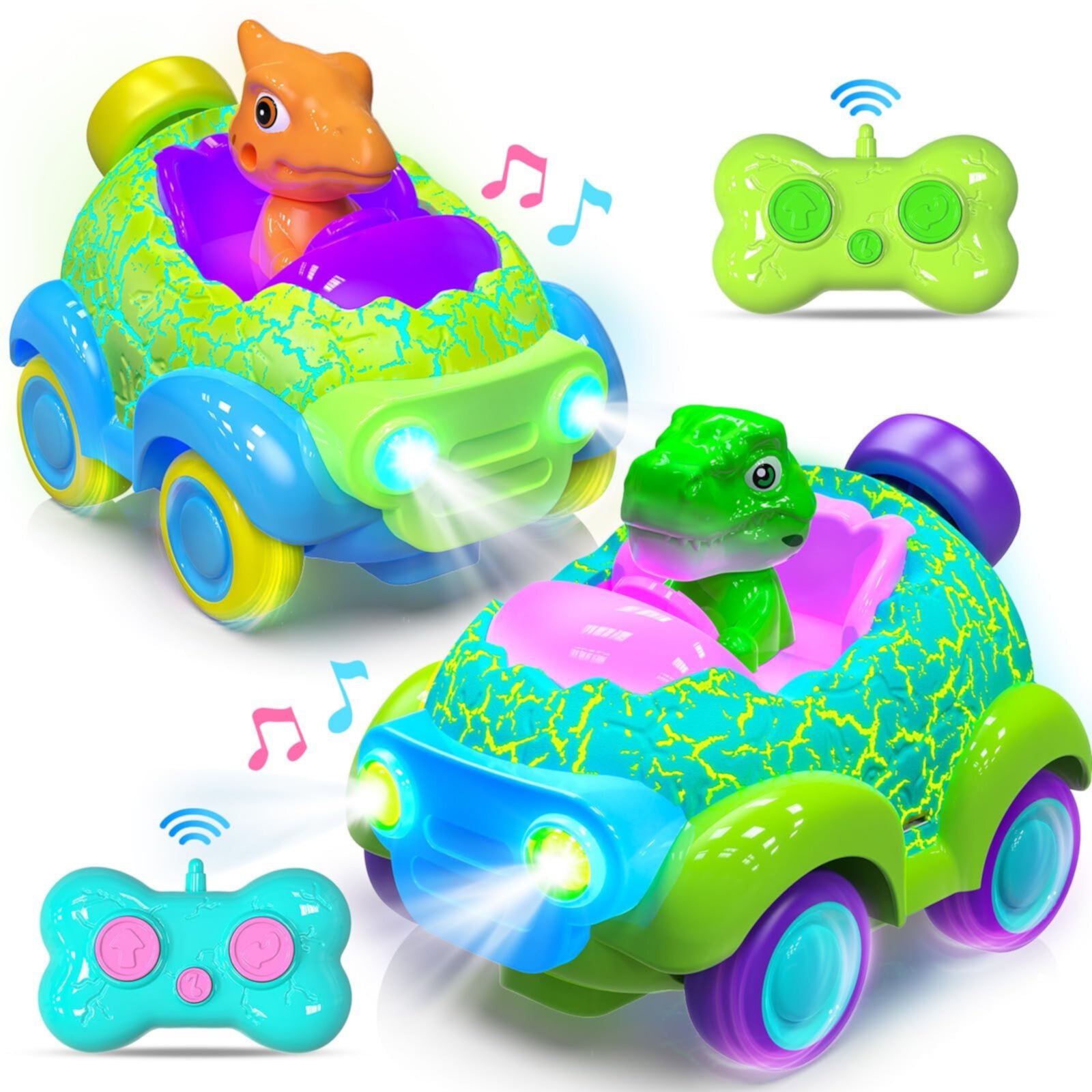 JUGAAD LIFE Remote Control Cars for Toddler, 2 Pack Dinosaur RC Cars Toys for Kids 2 3 with Lights & Music, Birthday Gift for 2 3 4 5 Year Old Kids Boys Girls Jugaad Life